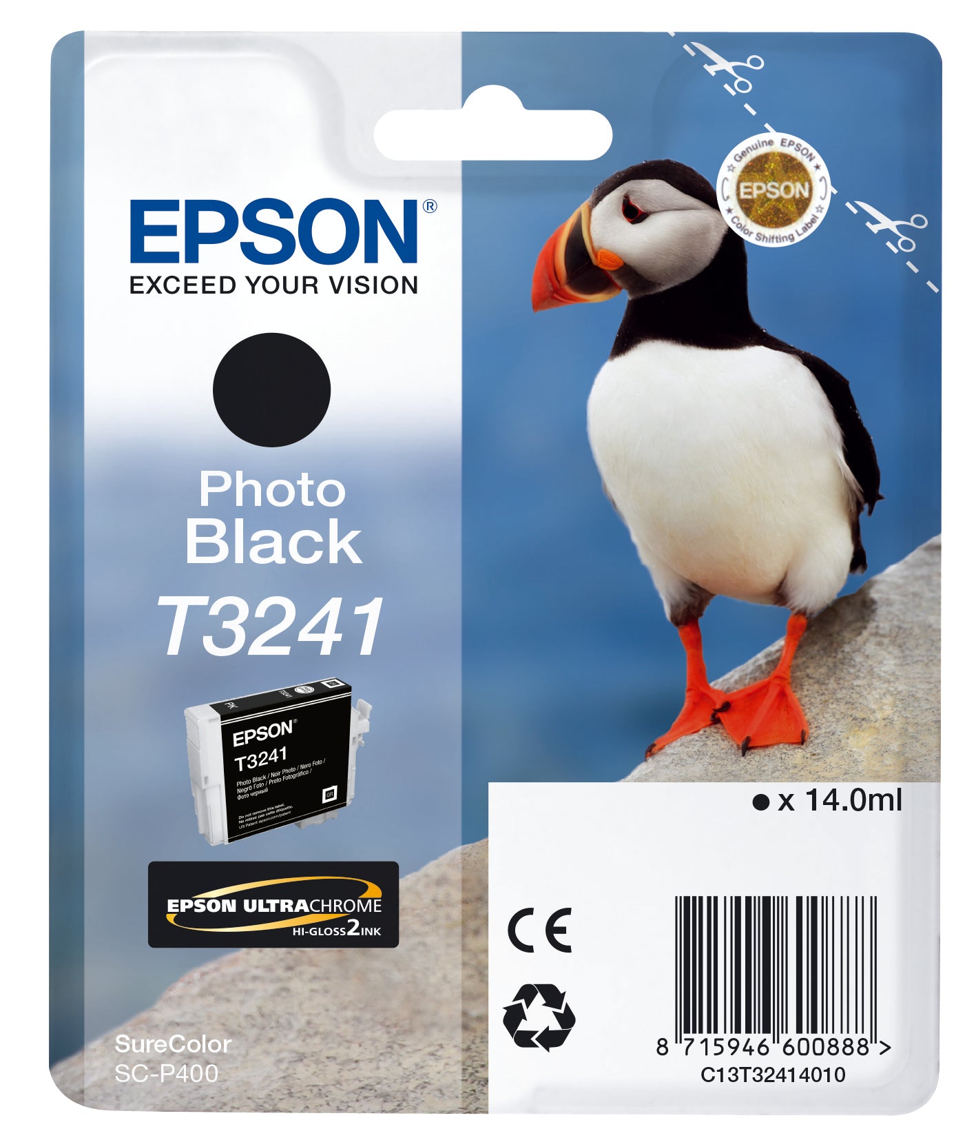 Cartouche d'encre Epson Macareux T3241 (Noir Photo)