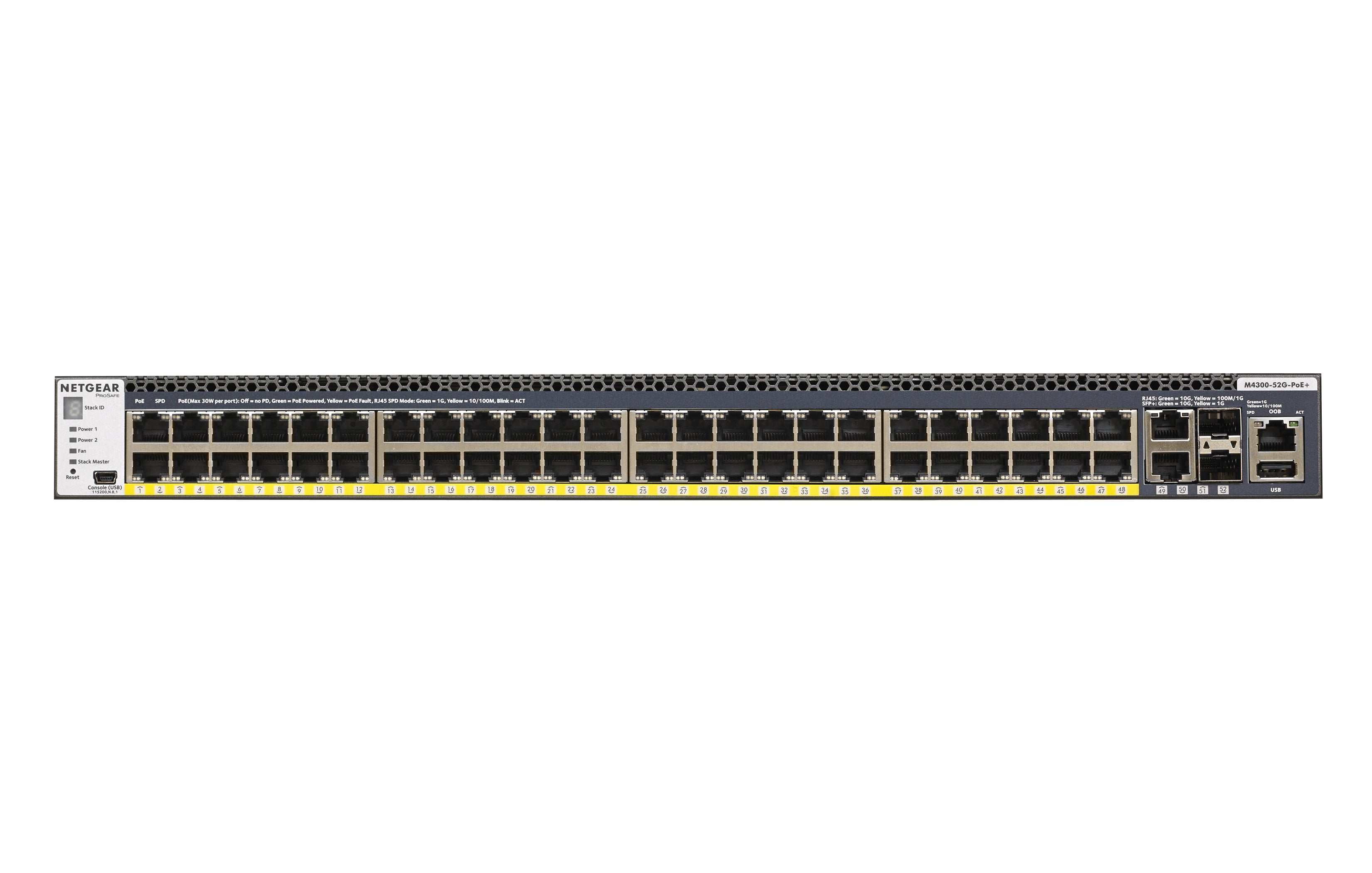 Netgear M4300-52G-POE+ 1000W PSU Géré L2/L3/L4 Gigabit Ethernet (10/ 100/1000) Connexion Ethernet, alimentation via PoE 1U Noir