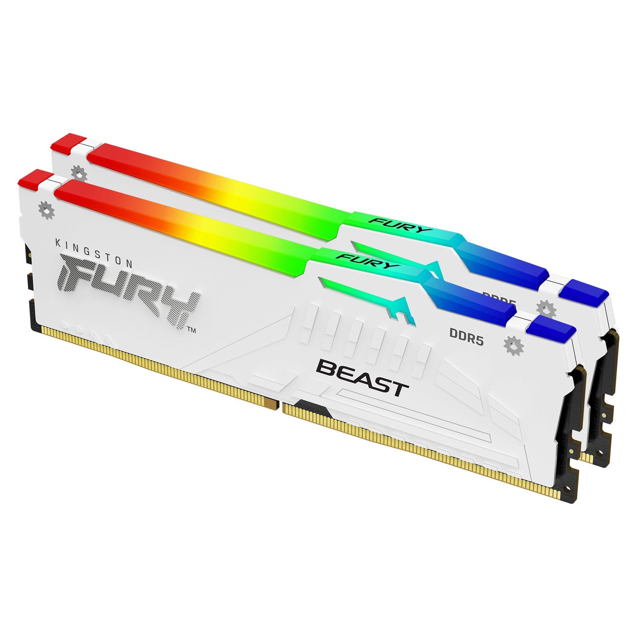 Kit Barrettes mémoire 32Go (2x16Go) DIMM DDR5 Kingston Fury Beast RGB 5600MHz (Blanc)