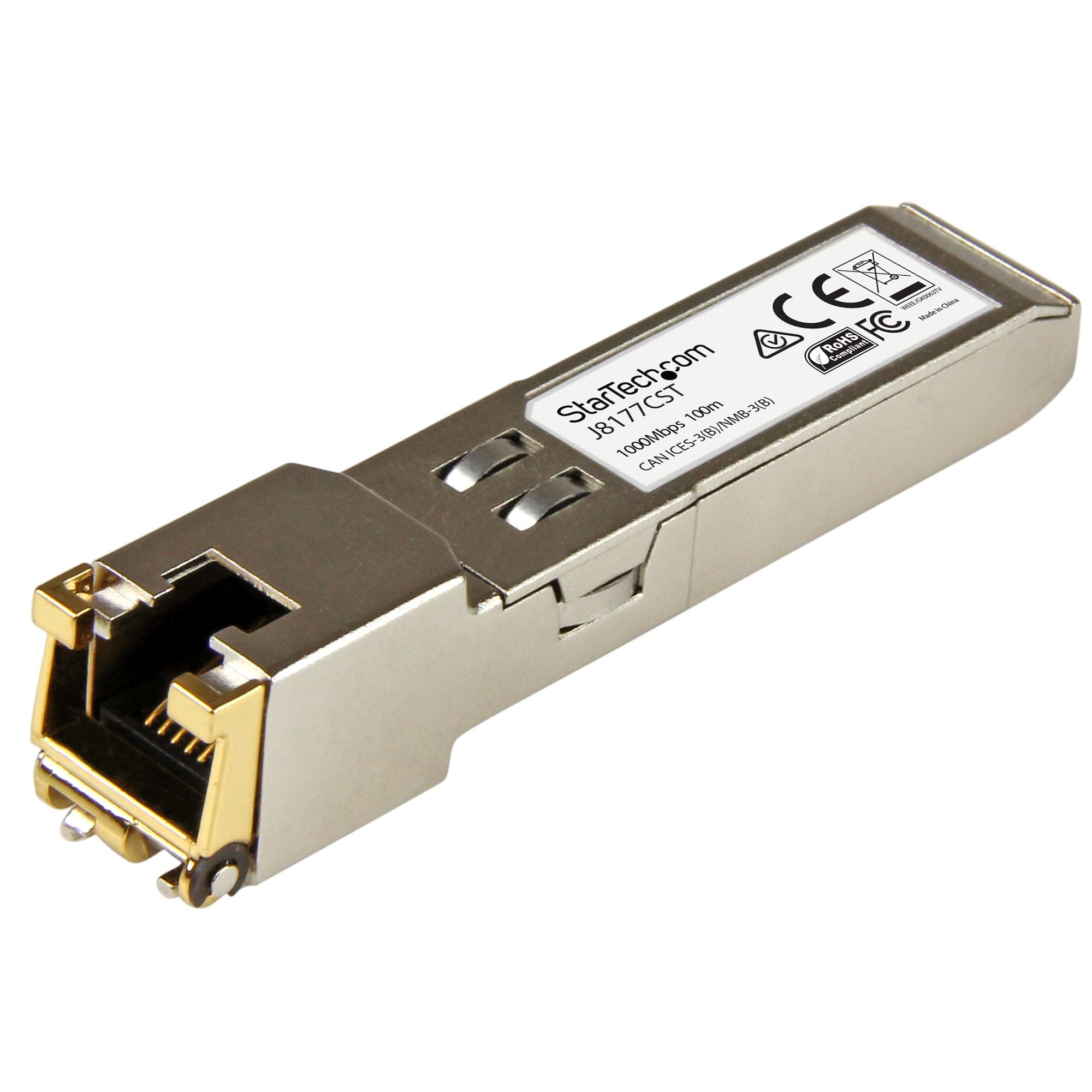 StarTech.com Module de transceiver SFP Gigabit RJ45 en cuivre - Compatible HP J8177C - 1000Base-T - Mini-GBIC - Module transmetteur SFP (mini-GBIC) (équivalent à : HP J8177C) - 1GbE - 1000Base-T - RJ-45 / SFP (mini-GBIC) - jusqu'à 100 m - pour HPE 1810, 1