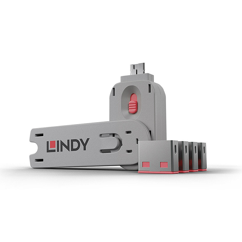 Lot de 4 Cadenas pour port USB Lindy (Gris/Rouge)