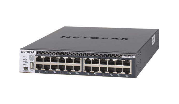 Switch manageable ProSAFE M4300-24XSwitch Manageable Stackable avec 24x10GB-T et 4xSFP+Niveau 3 1 alimentation APS 250W extractible à chaudSens de la ventilation: Front to Back - 35,8 db