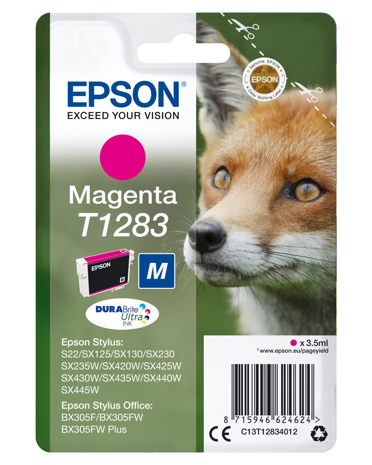 Epson T1283 - 3.5 ml - taille M - magenta - original - blister - cartouche d'encre - pour Stylus S22, SX130, SX230, SX235, SX430, SX435, SX438, SX440, SX445, Stylus Office BX305