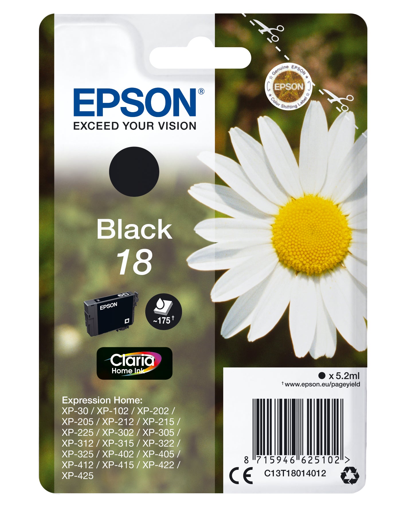 Cartouche d'encre originale Epson C13T18014012 Noir