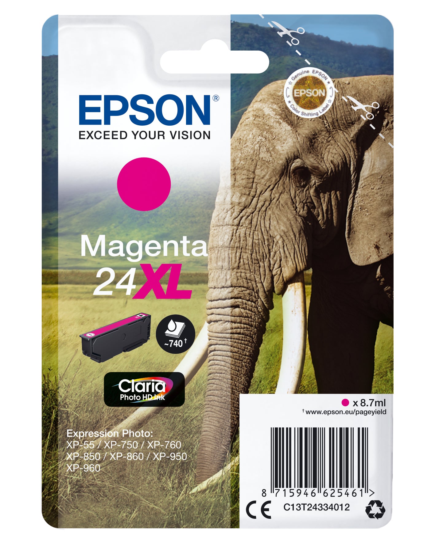 Cartouche d'encre originale Epson EXPRESSION PHOTO XP-950 - 24XL Magenta (10 Unités)