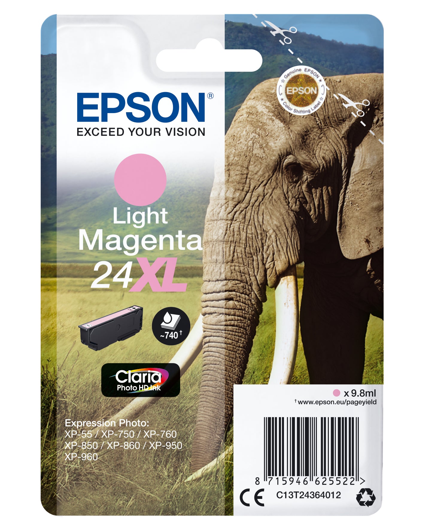 Epson 24XL - 9.8 ml - XL - magenta clair - original - cartouche d'encre - pour Expression Photo XP-55, 750, 760, 850, 860, 950, 960, 970, Expression Premium XP-750, 850