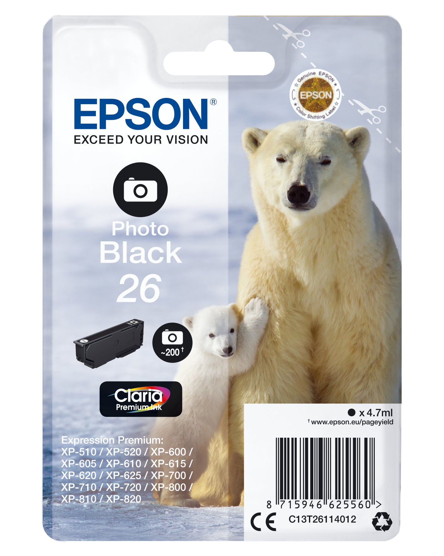 Cartouche d'encre originale Epson C13T26114012 Noir