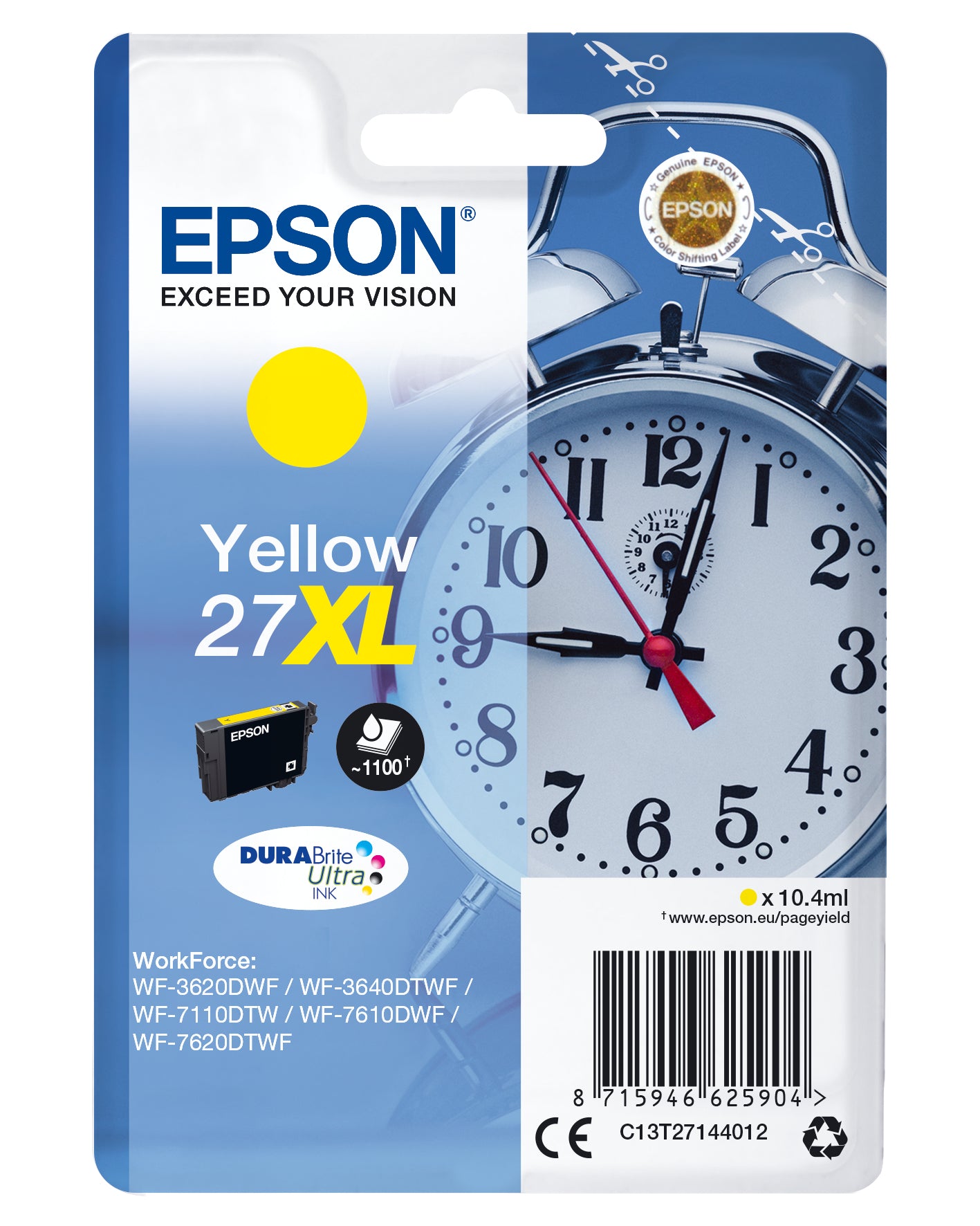 Epson 27XL - 10.4 ml - XL - jaune - original - cartouche d'encre - pour WorkForce WF-3620, WF-3640, WF-7110, WF-7210, WF-7610, WF-7620, WF-7710, WF-7715, WF-7720