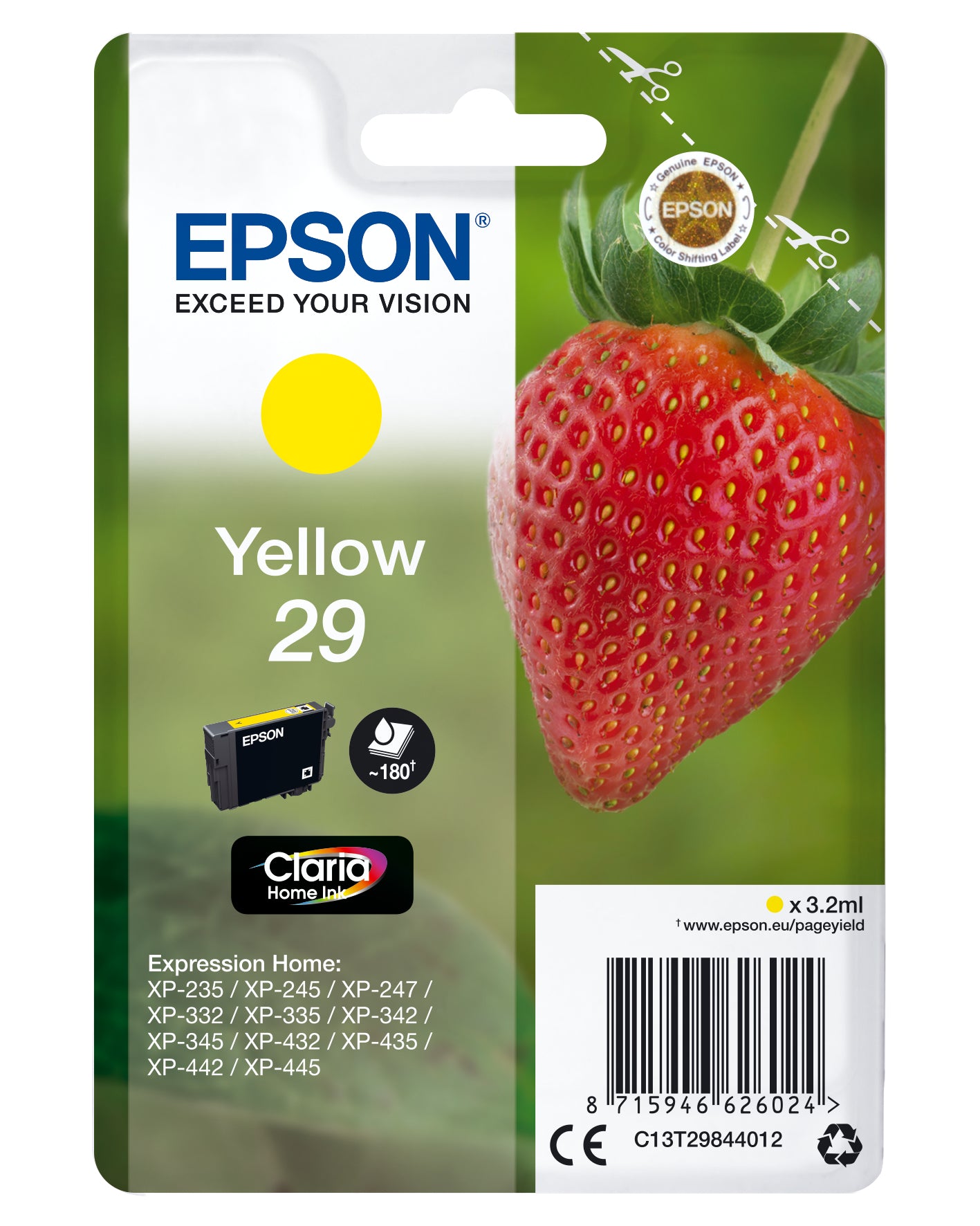 Cartouche d'encre originale Epson XP 235 332 335 432 435 Jaune (10 Unités)