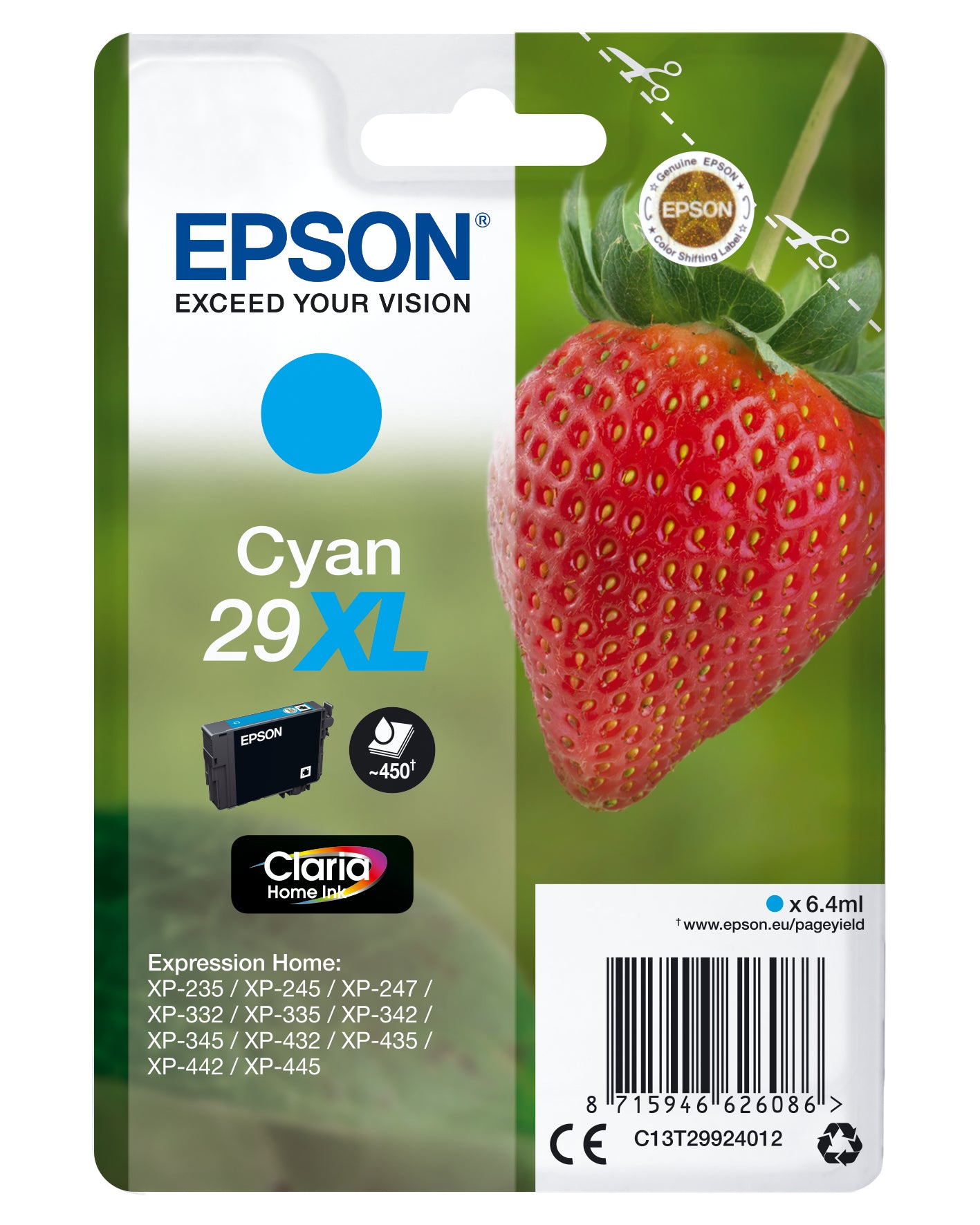 Epson 29XL - 6.4 ml - XL - cyan - original - blister - cartouche d'encre - pour Expression Home XP-245, 247, 255, 257, 332, 342, 345, 352, 355, 435, 442, 445, 452, 455