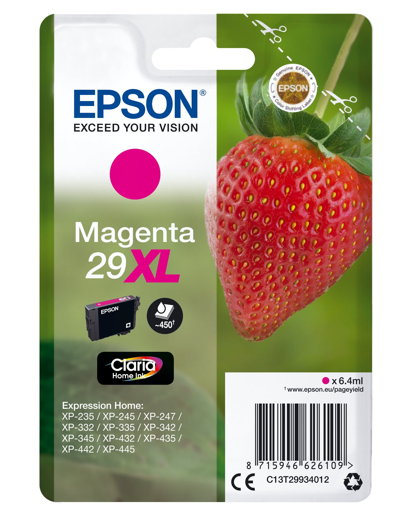 Epson 29XL - 6.4 ml - XL - magenta - original - emballage coque avec alarme radioélectrique/ acoustique - cartouche d'encre - pour Expression Home XP-235, 245, 247, 255, 332, 335, 342, 345, 432, 435, 442, 445, 455