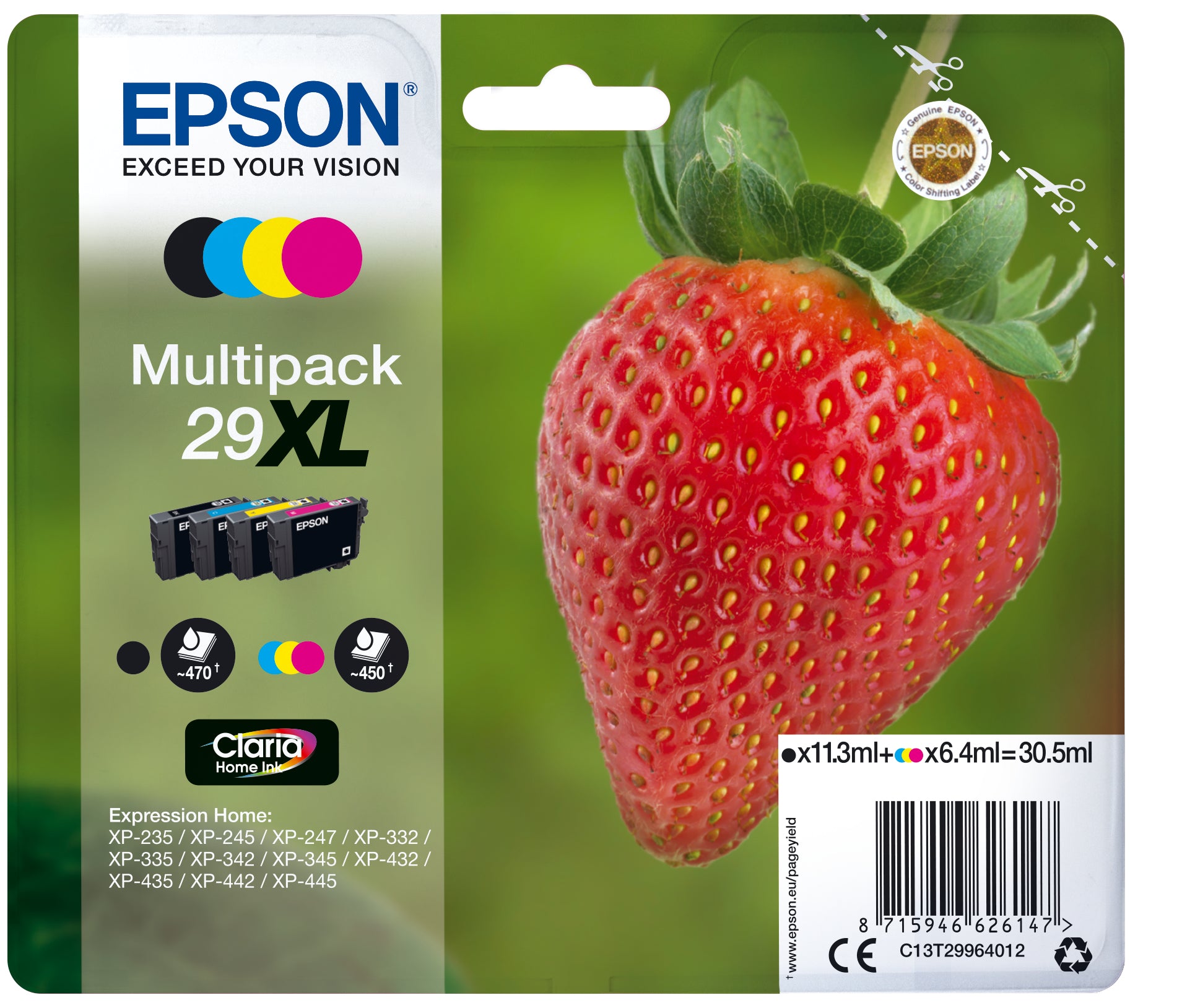 Epson 29XL Multipack - Pack de 4 - XL - noir, jaune, cyan, magenta - original - blister - cartouche d'encre - pour Expression Home XP-245, 247, 255, 257, 332, 342, 345, 352, 355, 435, 442, 445, 452, 455