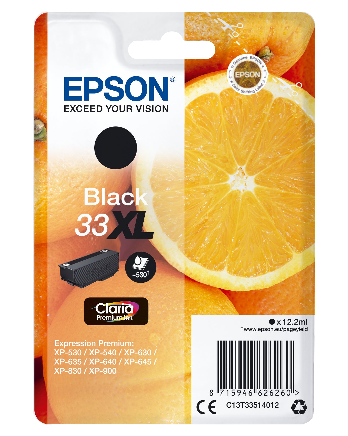 Epson 33XL - 12.2 ml - XL - noir - original - emballage coque avec alarme radioélectrique/ acoustique - cartouche d'encre - pour Expression Home XP-635, 830, Expression Premium XP-530, 540, 630, 635, 640, 645, 830, 900