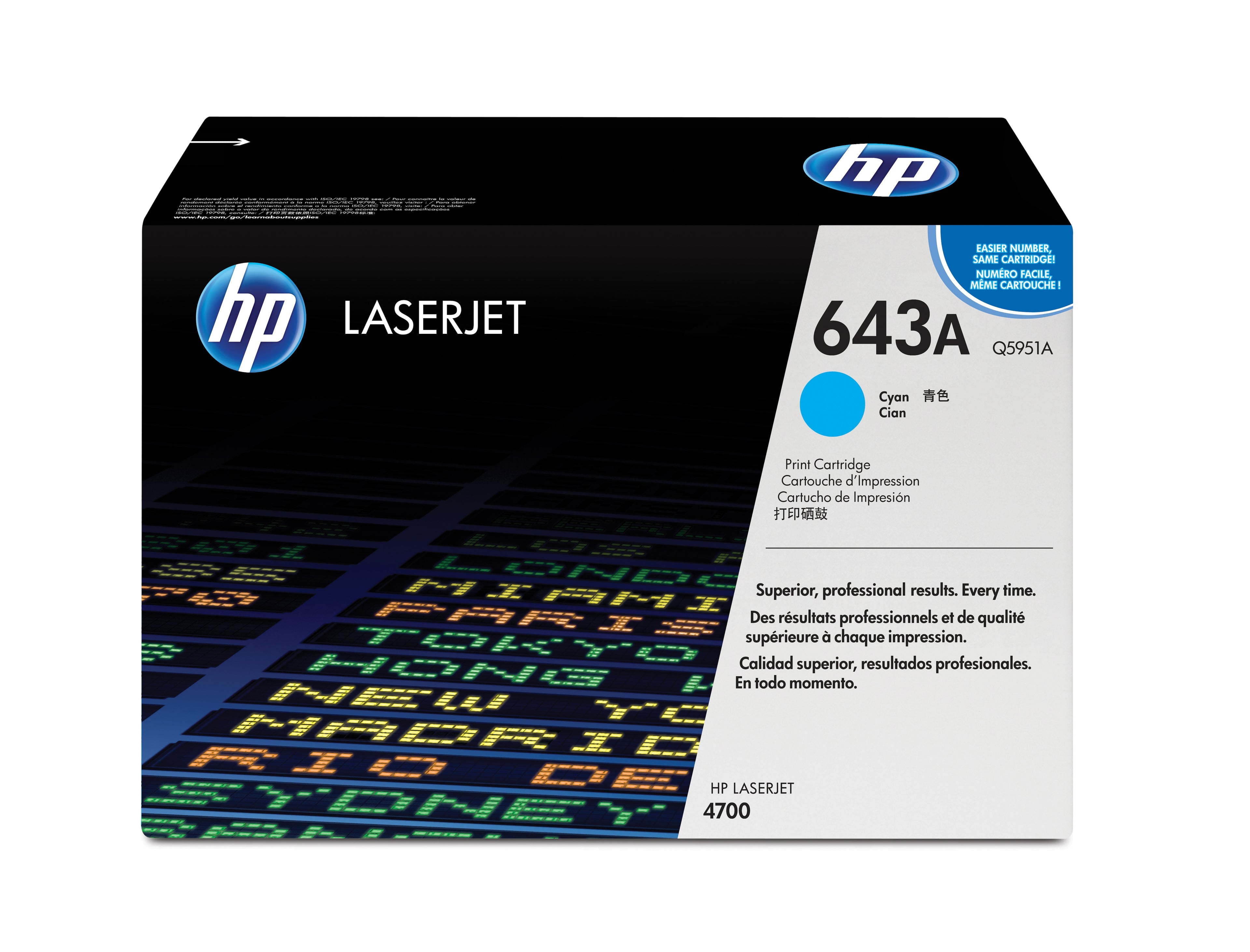 HP 643A - Cyan - original - LaserJet - cartouche de toner (Q5951A) - pour Color LaserJet 4700, 4700dn, 4700dtn, 4700n, 4700ph+