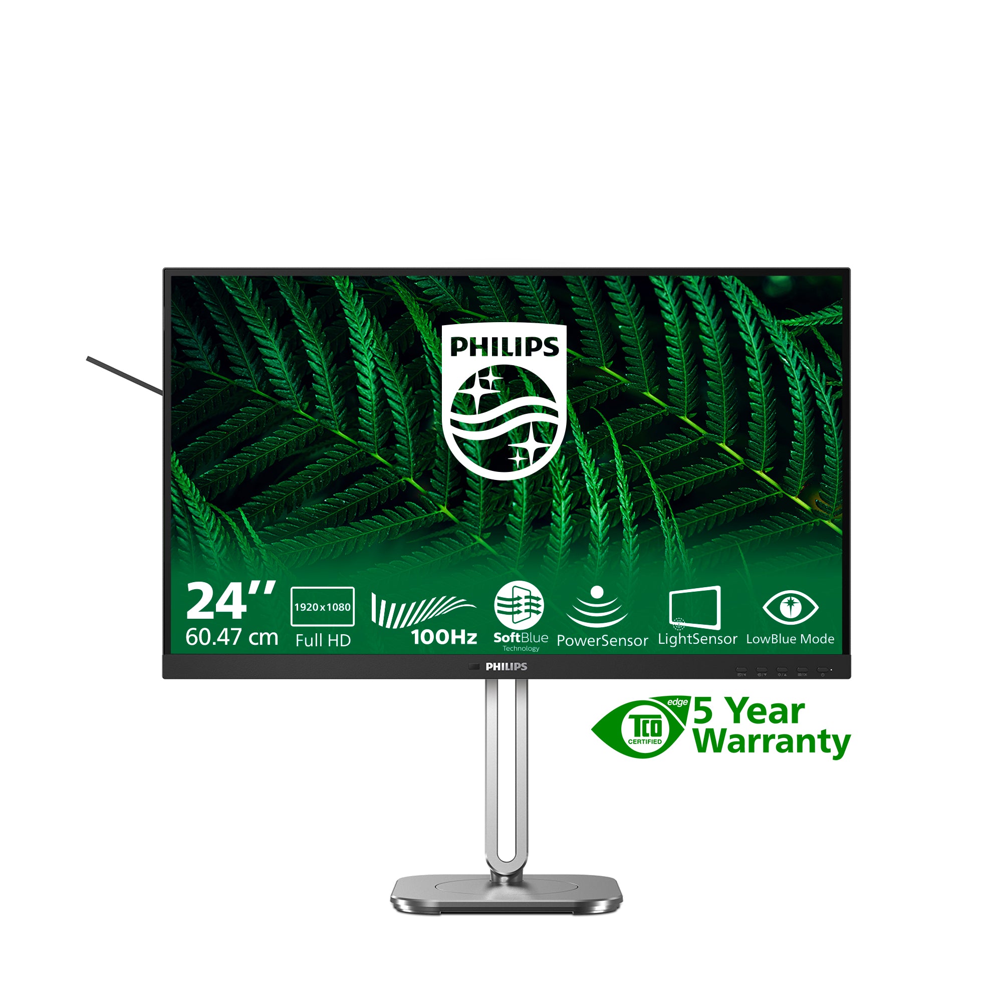 Philips 24B2G5200 - Écran LED - 24" (23.8" visualisable) - 1920 x 1080 Full HD (1080p) @ 100 Hz - IPS - 1500:1 - HDMI, VGA, DisplayPort - haut-parleurs - Charbon