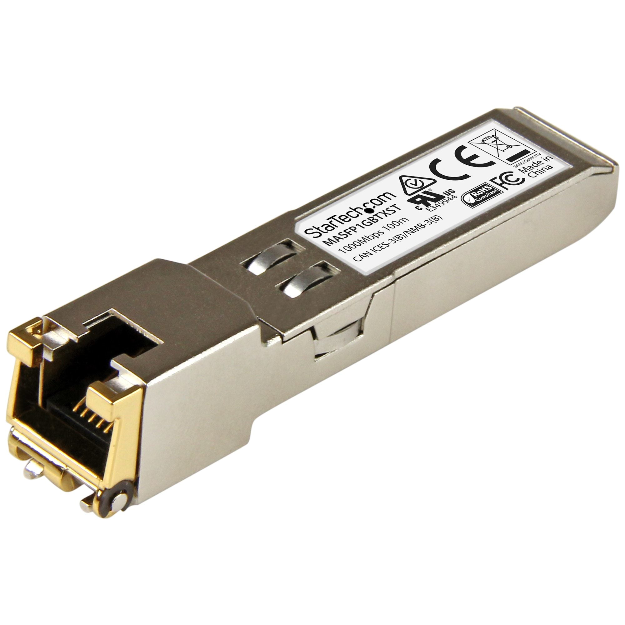StarTech.com Module de transceiver SFP Gigabit RJ45 en cuivre - Compatible Cisco Meraki MA-SFP-1GB-TX - 1000Base-T - Mini-GBIC - 100 m - Module transmetteur SFP (mini-GBIC) (équivalent à : Cisco Meraki MA-SFP-1GB-TX) - 1GbE - 1000Base-T - RJ-45 - jusqu'à
