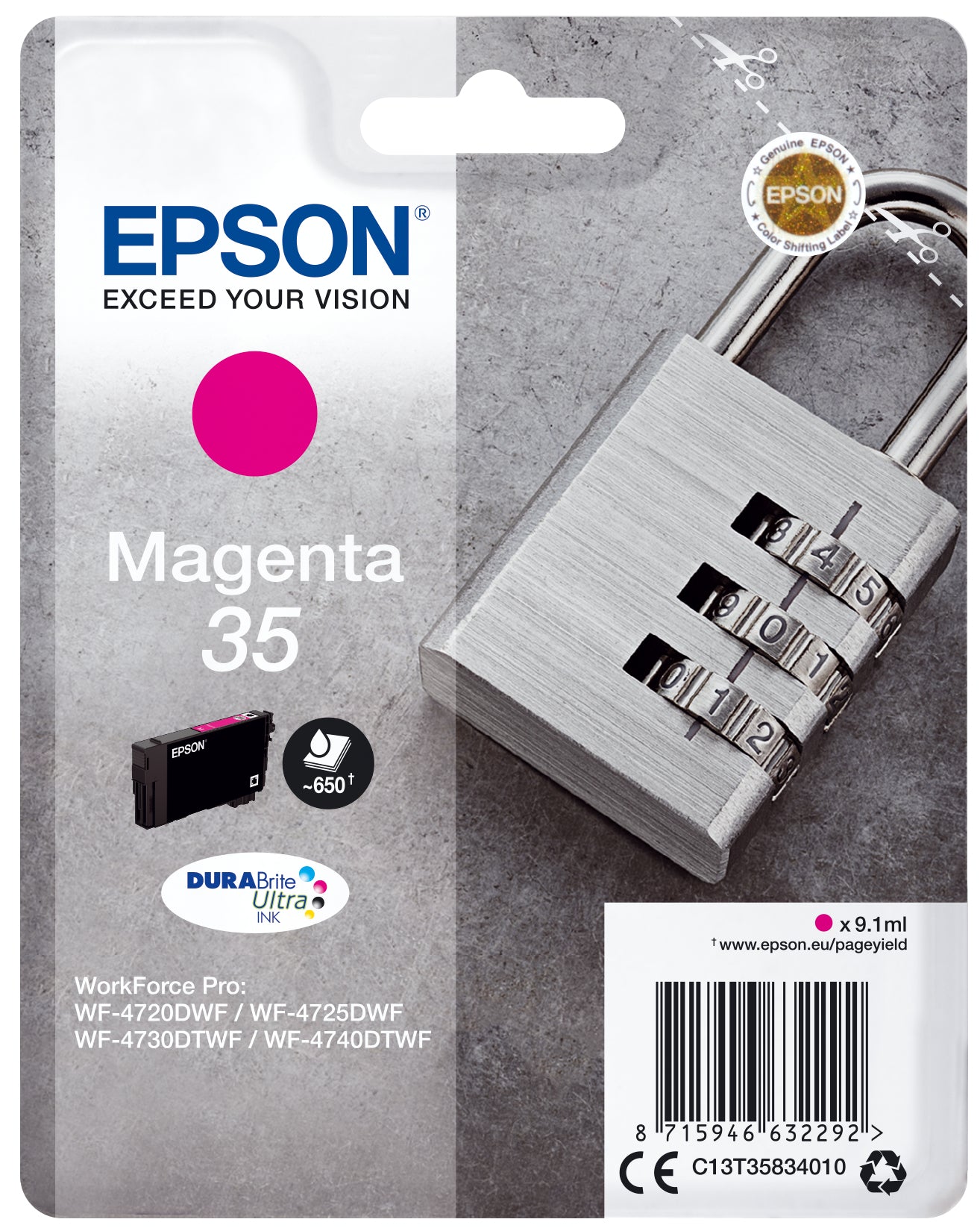 Epson 35 - 9.1 ml - magenta - original - blister - cartouche d'encre - pour WorkForce Pro WF-4720, WF-4720DWF, WF-4725DWF, WF-4730, WF-4730DTWF, WF-4740, WF-4740DTWF