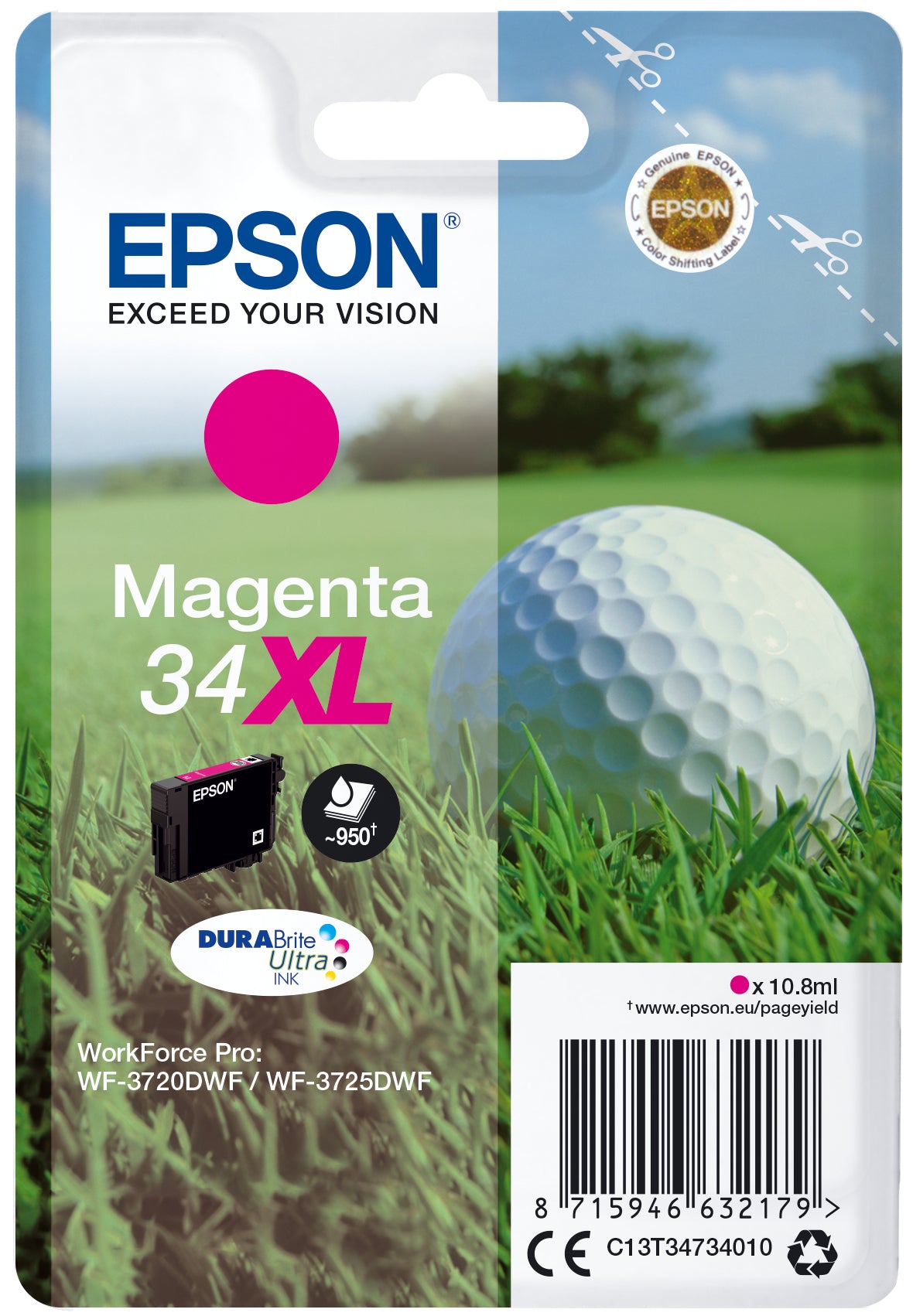 Epson 34XL - 10.8 ml - XL - magenta - original - blister - cartouche d'encre - pour WorkForce Pro WF-3720, WF-3720DWF, WF-3725DWF