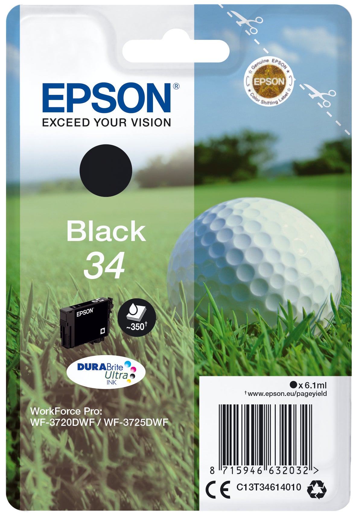 Epson 34 - 6.1 ml - noir - original - emballage coque avec alarme radioélectrique/ acoustique - cartouche d'encre - pour WorkForce Pro WF-3720DWF, WF-3725DWF