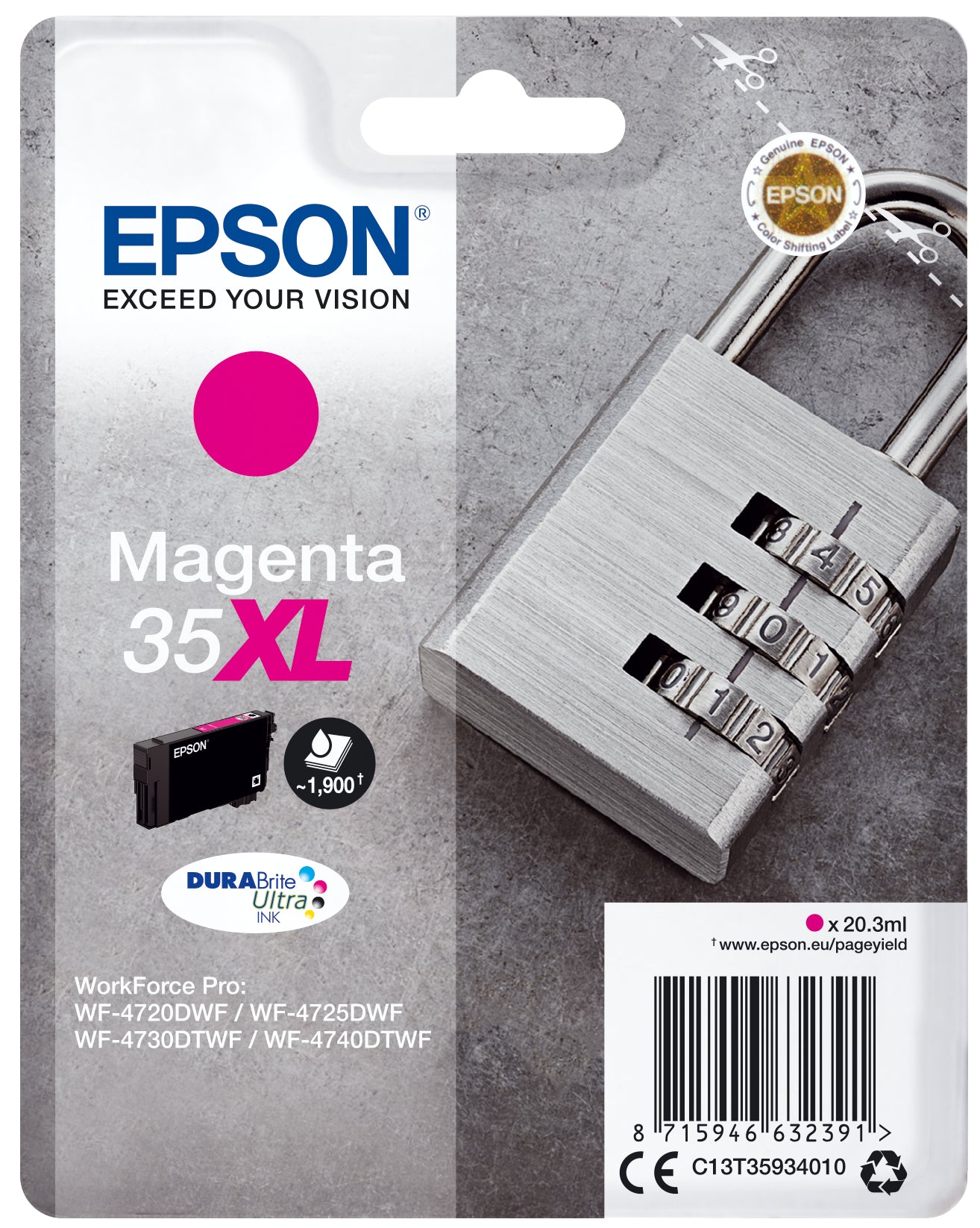Epson 35XL - 20.3 ml - XL - magenta - original - blister - cartouche d'encre - pour WorkForce Pro WF-4720, WF-4720DWF, WF-4725DWF, WF-4730, WF-4730DTWF, WF-4740, WF-4740DTWF