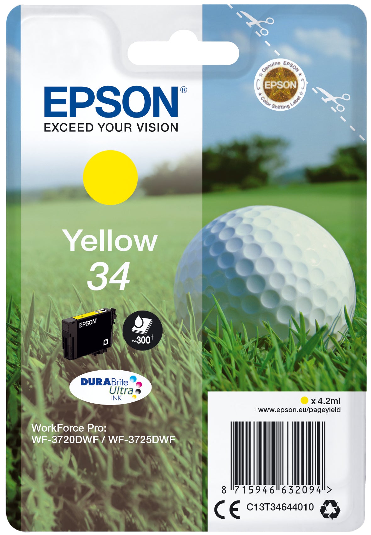 Epson 34 - 4.2 ml - jaune - original - cartouche d'encre - pour WorkForce Pro WF-3720, WF-3720DWF, WF-3725DWF