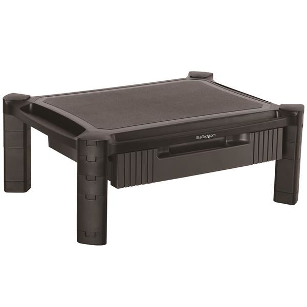 StarTech.com Rehausseur d'écran PC avec tiroir - Hauteur réglable - Rehausseur moniteur - Support pour écran jusqu'à 32" et 10 kg - Pied (surface de stand, 8 petits élévateurs, 4 élévateurs larges) - pour moniteur - plastique - noir - Taille d'écran : 13"