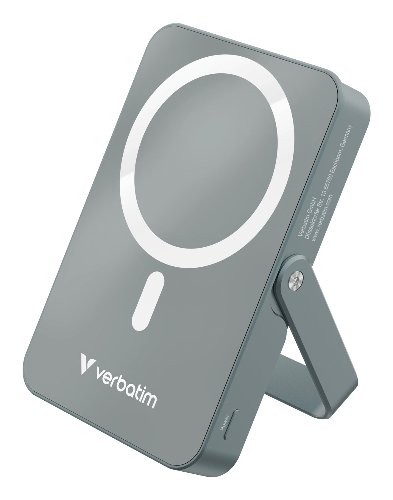 Verbatim Charge 'n' Go - Banque d'alimentation sans fil - magnétique, avec support - Li-pol - 10000 mAh - 20 Watt - 3 A - PD (24 pin USB-C) - gris