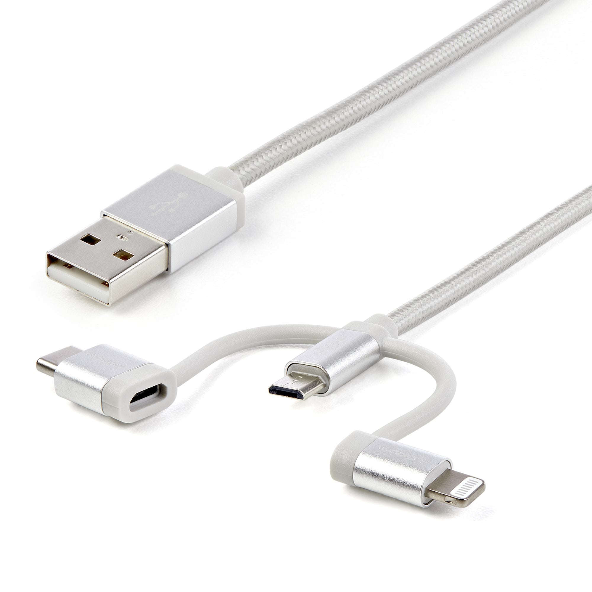StarTech.com Câble USB multi connecteur de 1 m - Lightning, USB-C, Micro USB (LTCUB1MGR) - Câble USB - USB (M) pour Micro-USB de type B, Lightning, 24 pin USB-C (M) - 1 m - argent