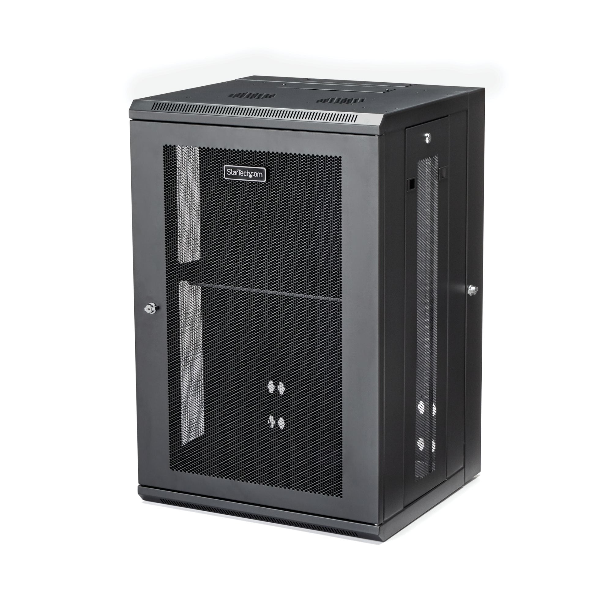 StarTech.com Armoire Réseau Murale à 4 Montants 18U avec Étagère 1U, Armoire Serveur Murale 19" à Charnières pour Équipement IT/AV/Électronique/Ordinateur, Armoire Rack Ventilée Flexible - Armoire de rack - montable sur mur - noir - 18U