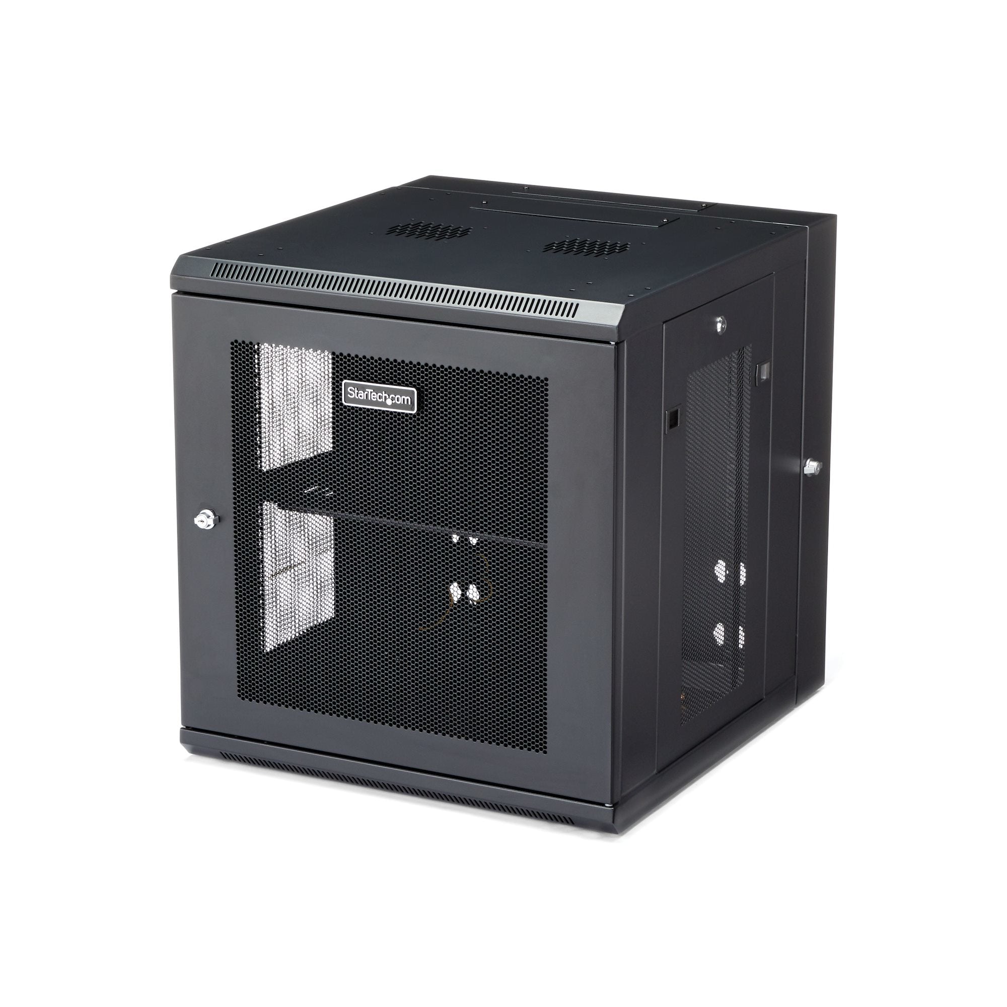 StarTech.com Armoire Réseau Murale à 4 Montants 12U avec Étagère 1U, Armoire Serveur Murale 19" à Charnières pour Équipement IT/AV/Électronique/Ordinateur, Armoire Rack Ventilée Flexible - Armoire de rack - montable sur mur - noir - 12U