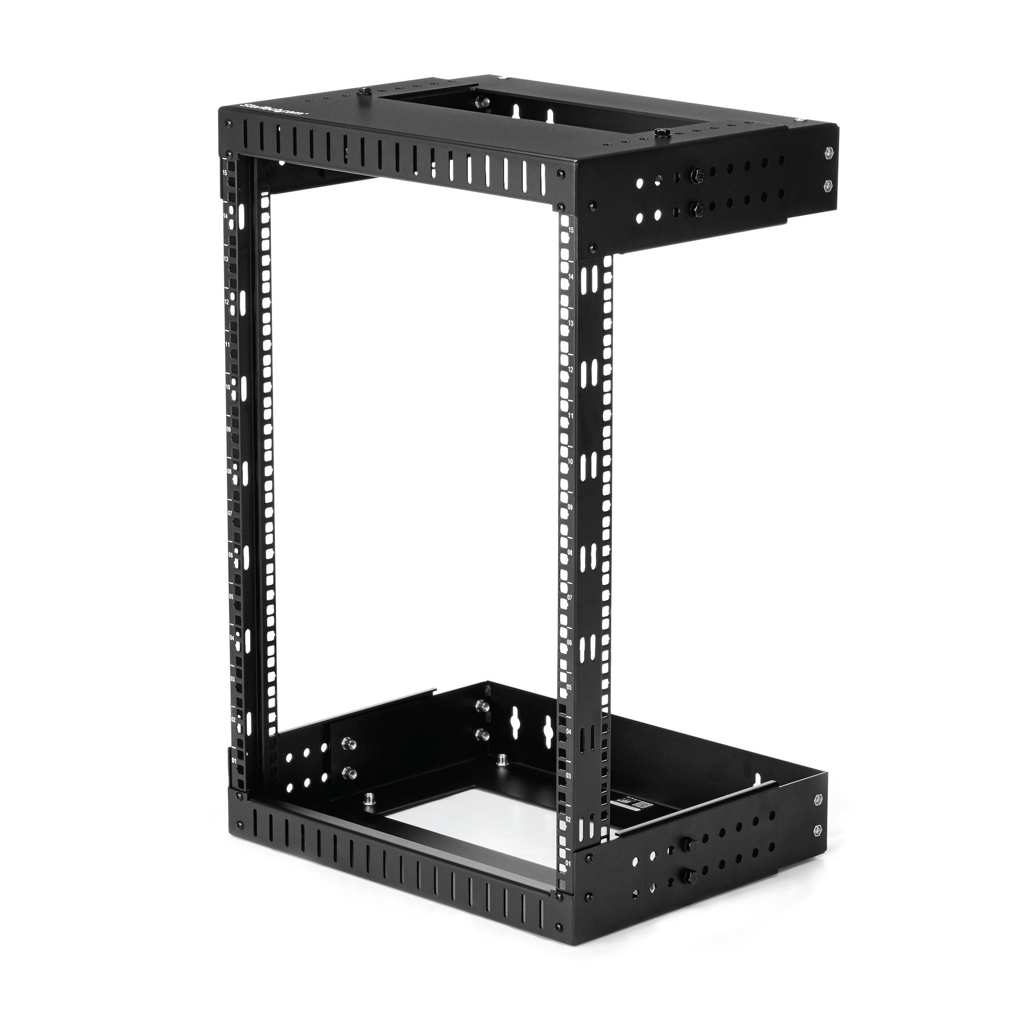 StarTech.com Rack Réseau Mural 15U 19" - Profondeur Ajustable 30,5-50,8cm Rack Serveur à Cadre Ouvert 2 Pieds pour Équipement AV/Data/IT/Com/Ordi/Switch avec Écrous et Vis de Cage (RK15WALLOA) - Rack - montable sur mur - noir - 15U - 19"