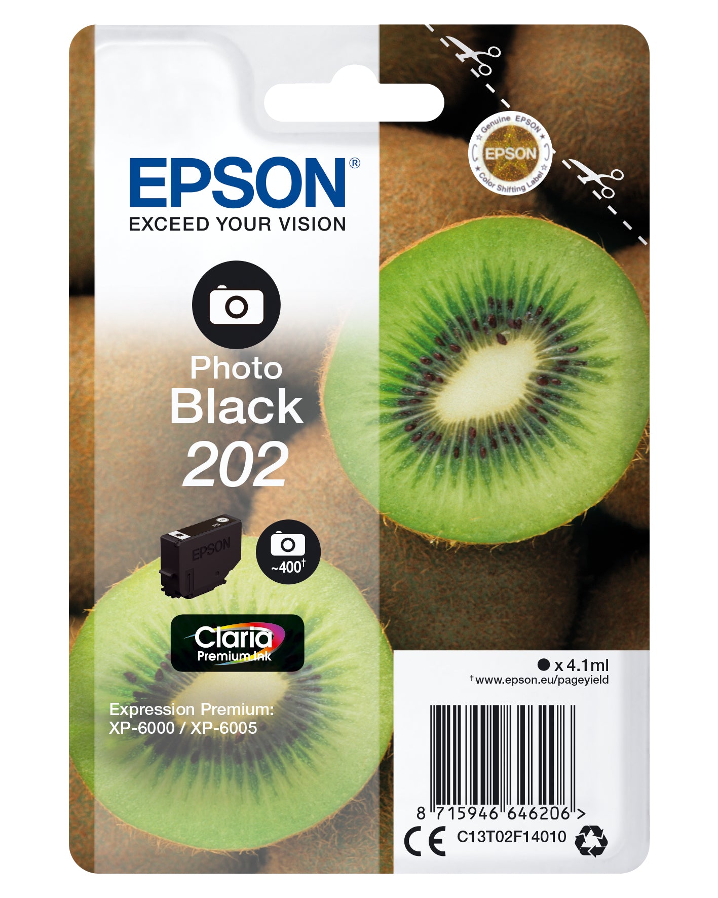 Epson 202 - 4.1 ml - photo noire - original - blister - cartouche d'encre - pour Expression Premium XP-6000, XP-6005, XP-6100, XP-6105