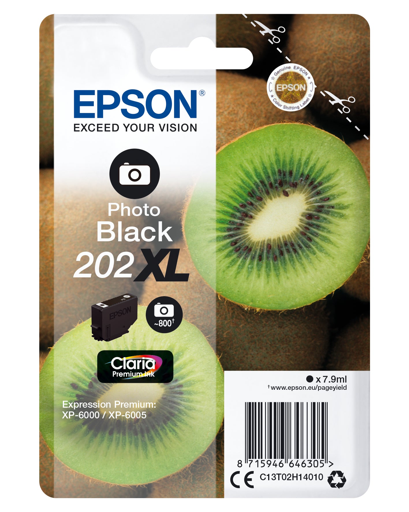 Epson 202XL - 7.9 ml - haute capacité - photo noire - original - blister - cartouche d'encre - pour Expression Premium XP-6000, XP-6005, XP-6100, XP-6105