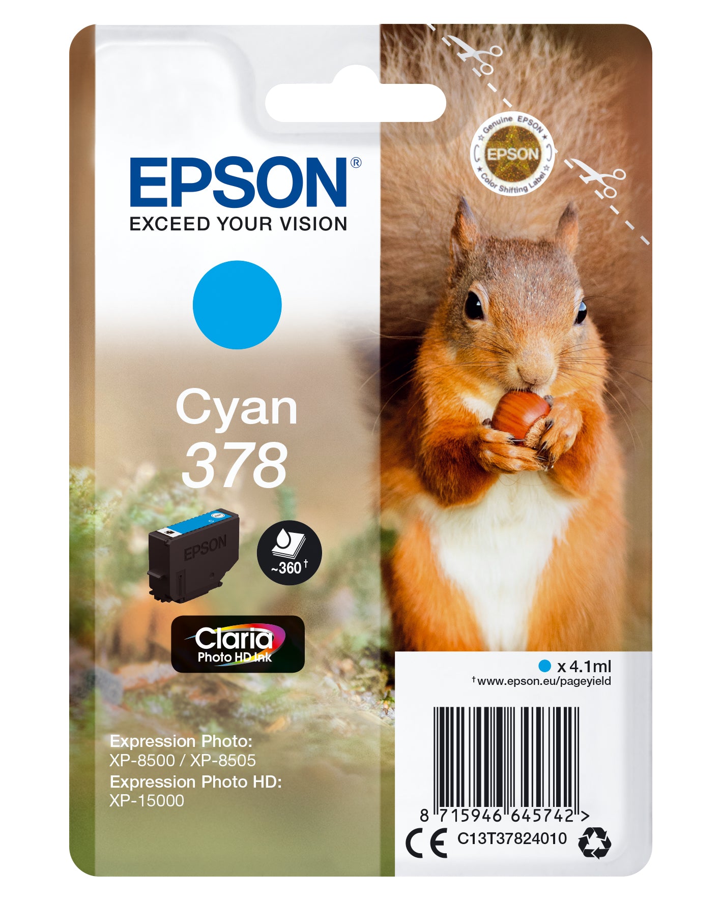 Cartouche d'encre originale Epson C13T37824010 Cyan