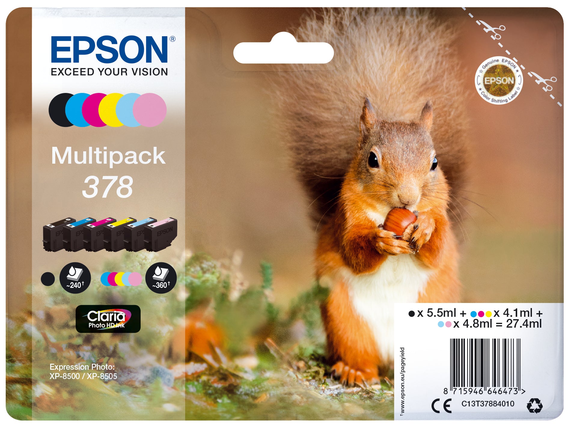 Cartouche d'encre originale Epson Multipack 378 Jaune Noir Cyan Magenta