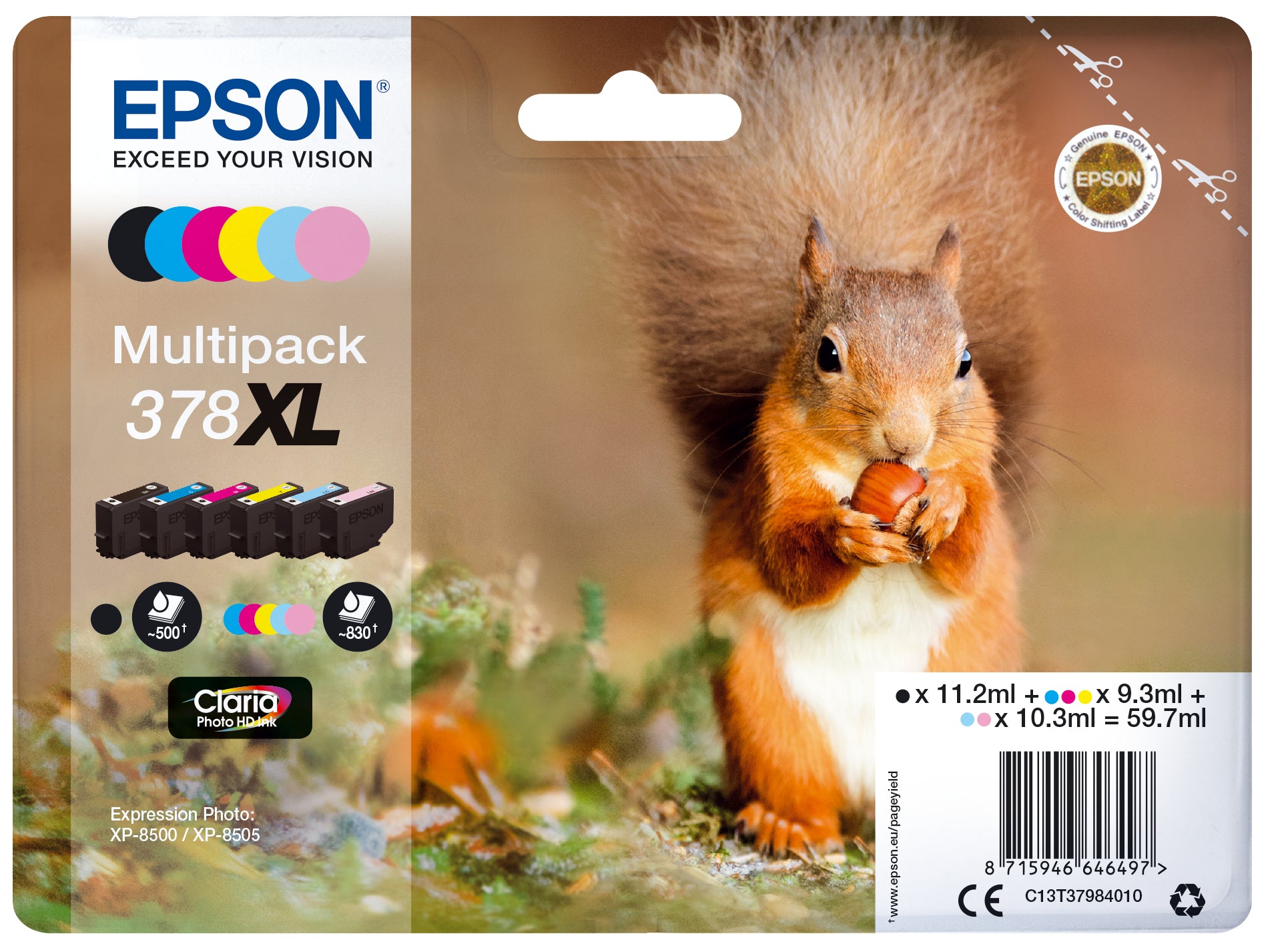 Cartouches de remplacement Epson EP64649 378XL Encre Jaune Noir Cyan Magenta