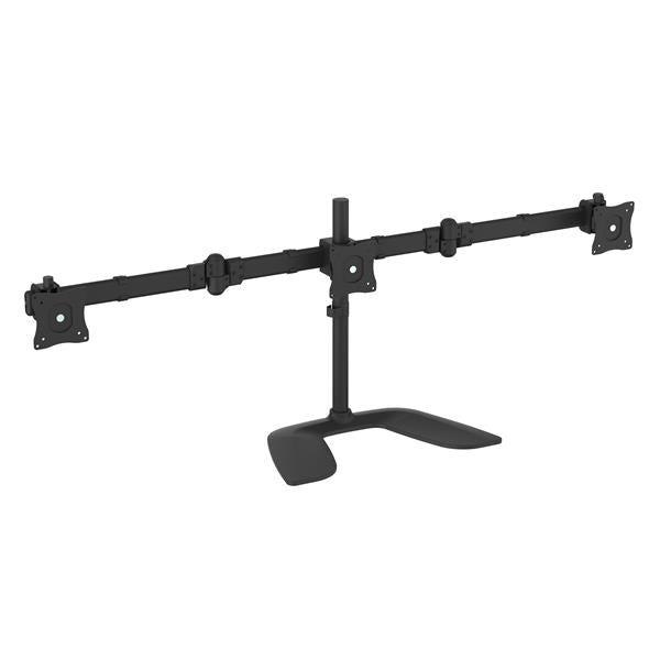 StarTech.com Support de bureau articulé pour trois écrans à fixation VESA jusqu'à 27" - Support moniteur en acier robuste et aluminium - Pied (embouts, poteau, base plate, barre transversale, rondelles, vis, collier, 2 bras de moniteur, support de montage