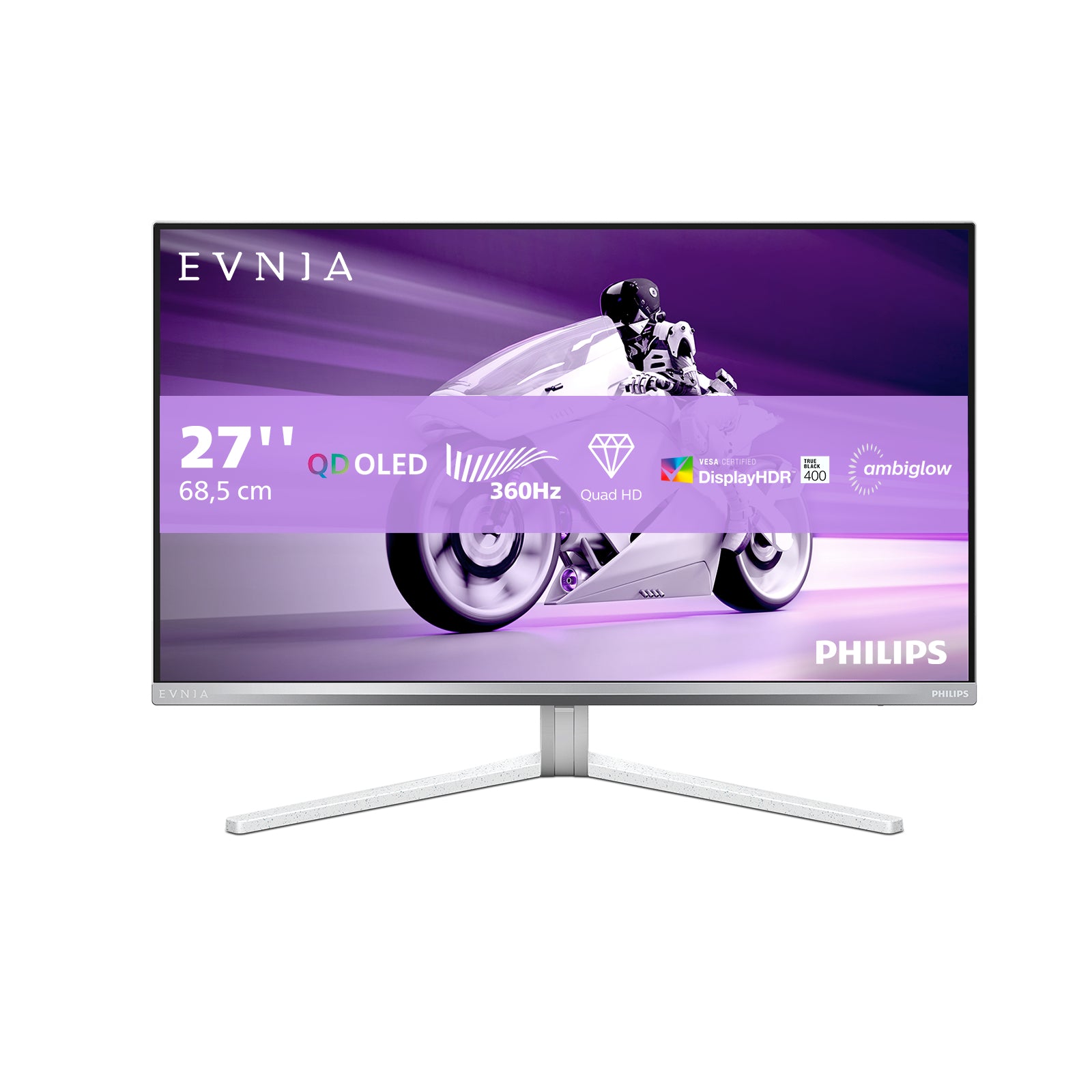 Philips Evnia 8000 27M2N8500 - Moniteur OLED - jeux - 27" (26.5" visualisable) - 2560 x 1440 QHD @ 360 Hz - 1000 cd/m² - 1500000:1 - DisplayHDR 400 True Black - 0.03 ms - 2xHDMI, DisplayPort - haut-parleurs - blanc