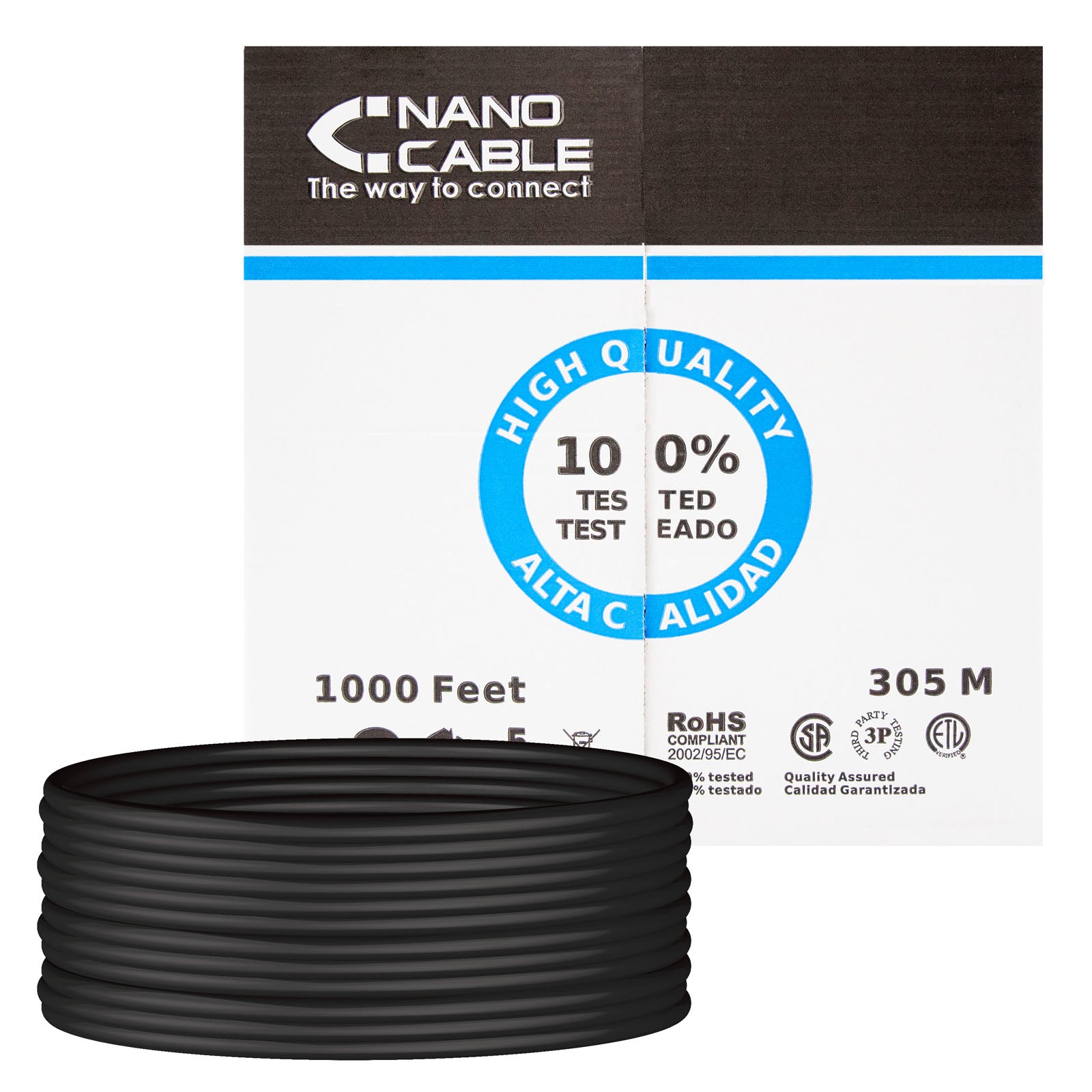 Câble Réseau Rigide UTP 6ème Catégorie NANOCABLE 10.20.0504-EXT-BK Noir 305 m