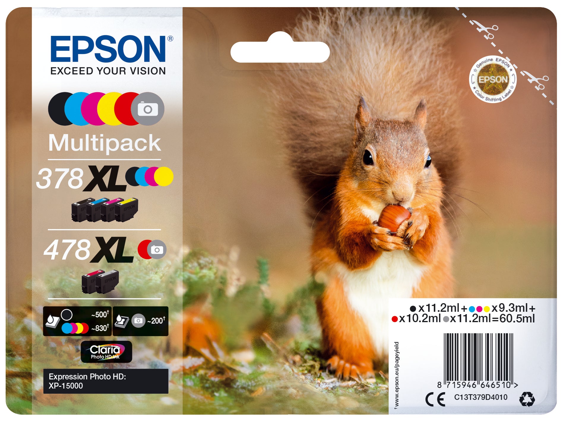 Epson 478XL Multipack - Pack de 6 - 60.5 ml - haute capacité - gris, noir, jaune, cyan, magenta, rouge - original - cartouche d'encre - pour Expression Home HD XP-15000