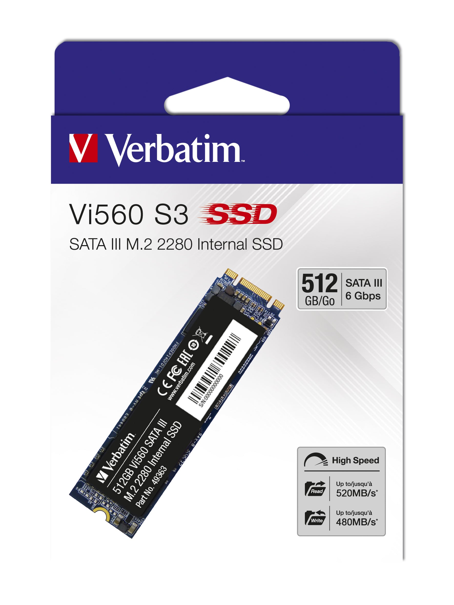 Disque SSD Verbatim Vi560 S3 512Go - S-ATA M.2 Type 2280
