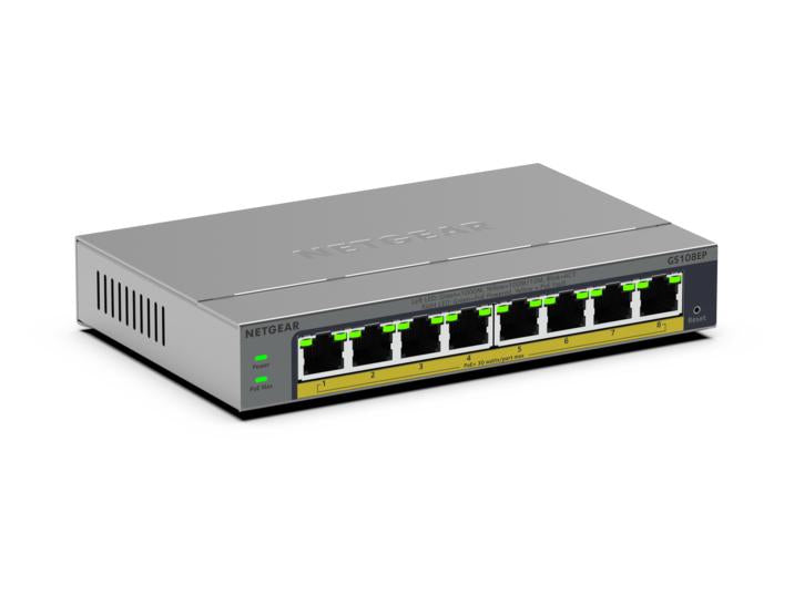 NETGEAR Easy Smart GS108EP - Commutateur - C3 - intelligent - 8 x 10/100/1000 (PoE+) - de bureau, fixation murale - PoE+ (62 W)