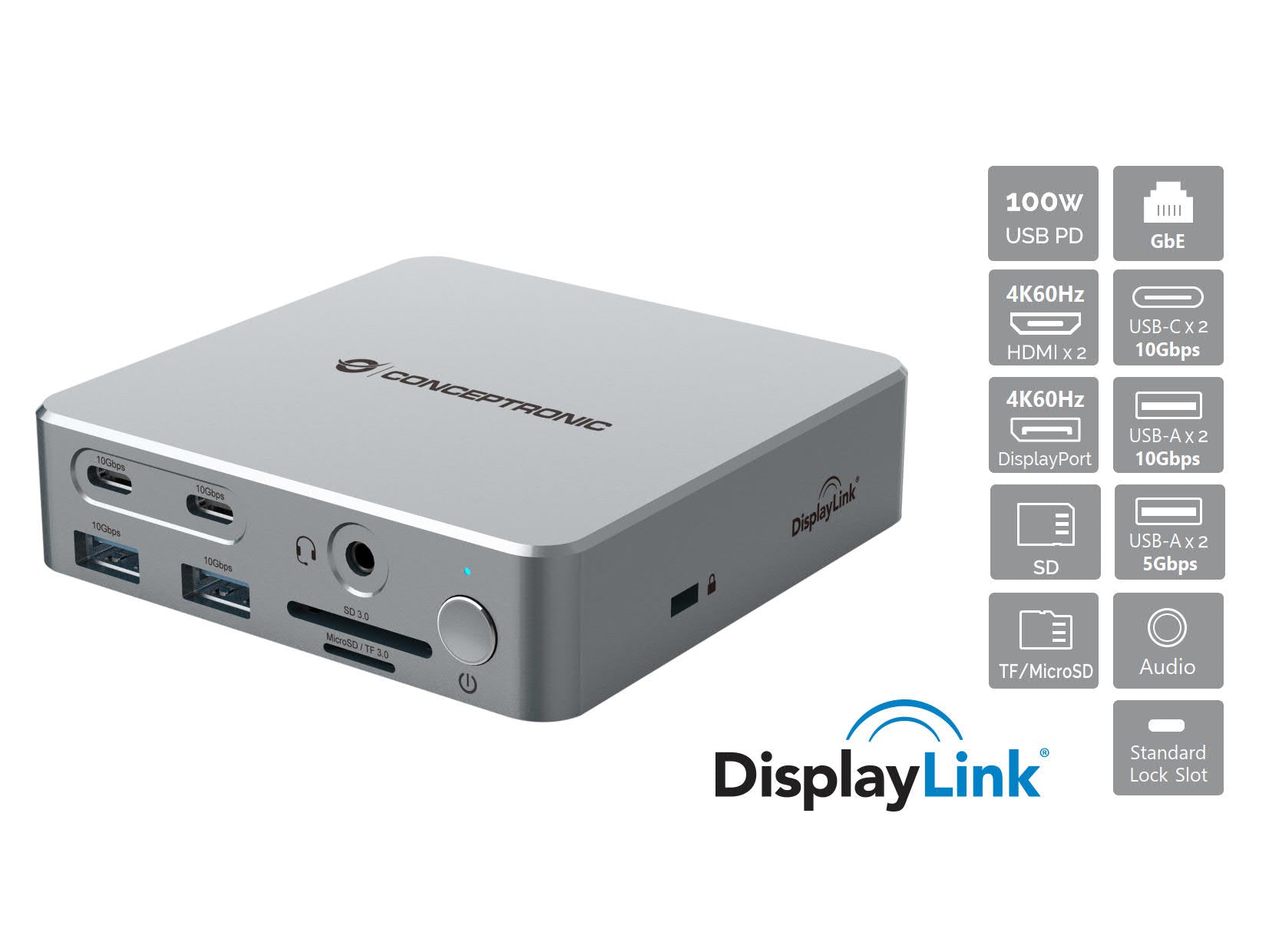 Hub USB Conceptronic 110521107101 Argenté 100 W