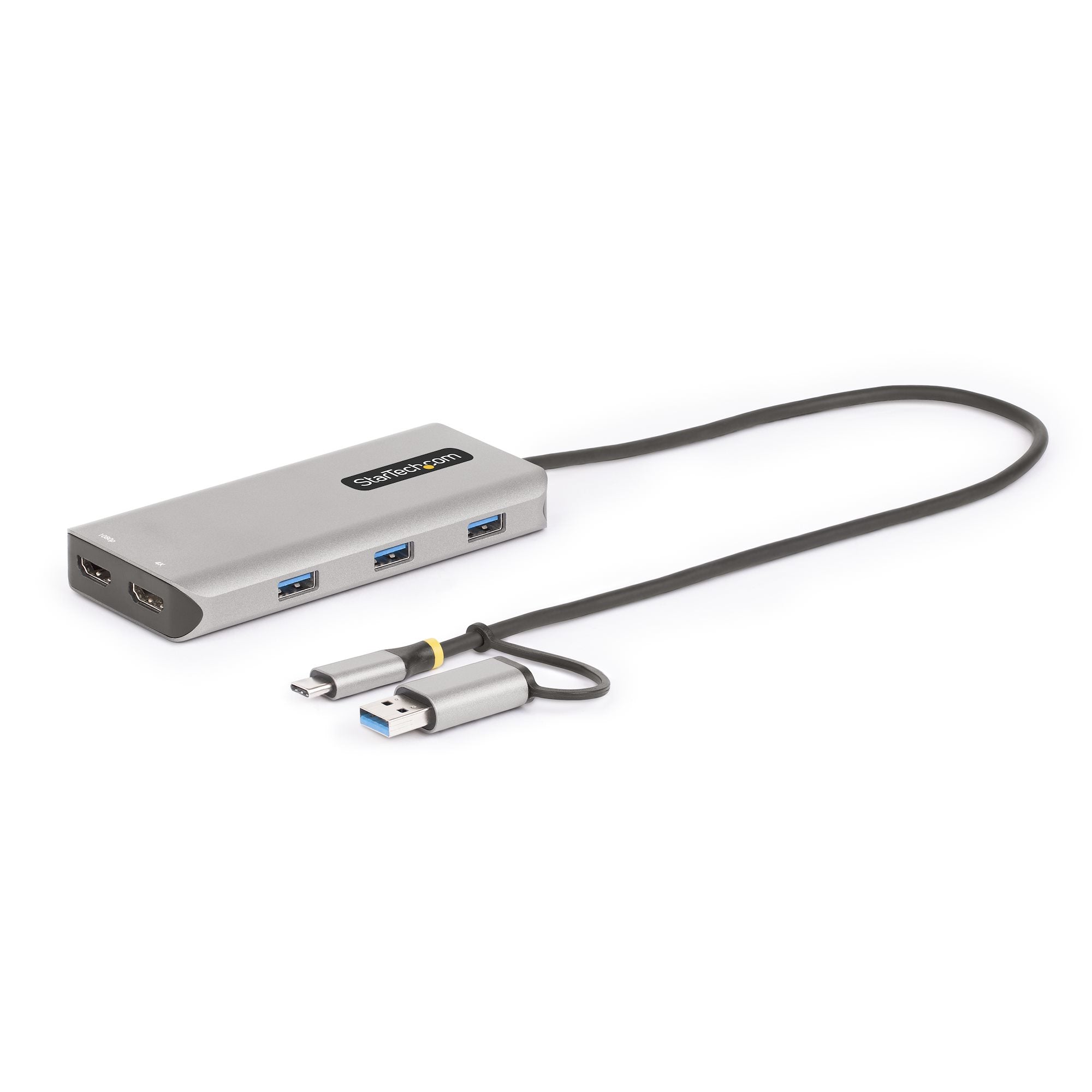 StarTech.com Adaptateur Multiport USB-C et USB-A, Double HDMI (4K/1080p) - Station d'accueil - USB-C / USB 3.2 Gen 1 - 2 x HDMI