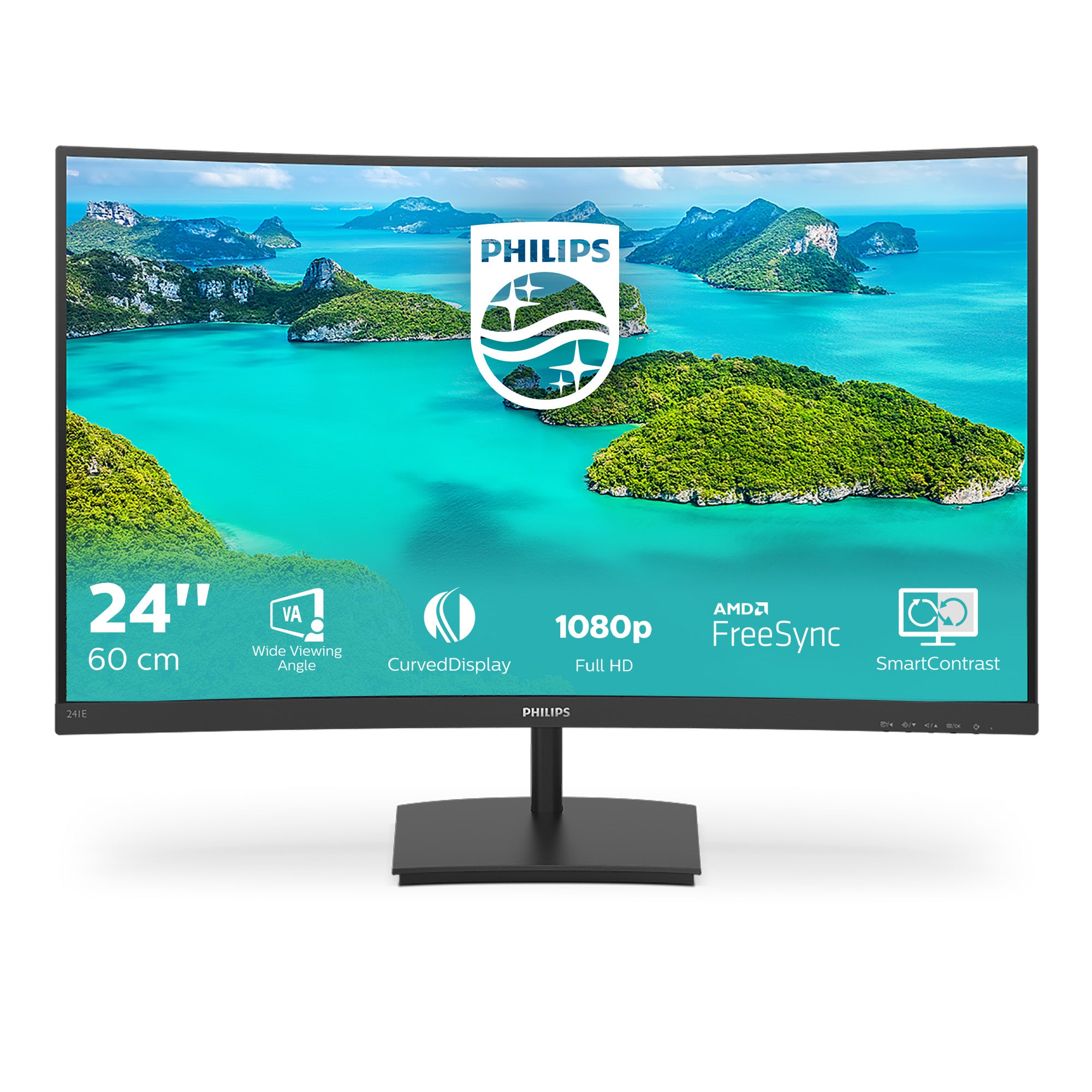Philips E-line 241E1SCA - Écran LED - incurvé - 24" - 1920 x 1080 Full HD (1080p) @ 75 Hz - VA - 250 cd/m² - 3000:1 - 4 ms - HDMI, VGA - haut-parleurs - noir texturé