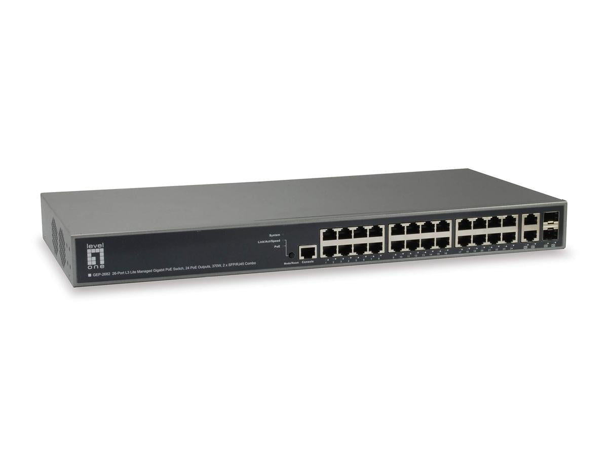 LevelOne Switch 26x GE GEP-2682 2xGSFP 19" 370W 24xPoE