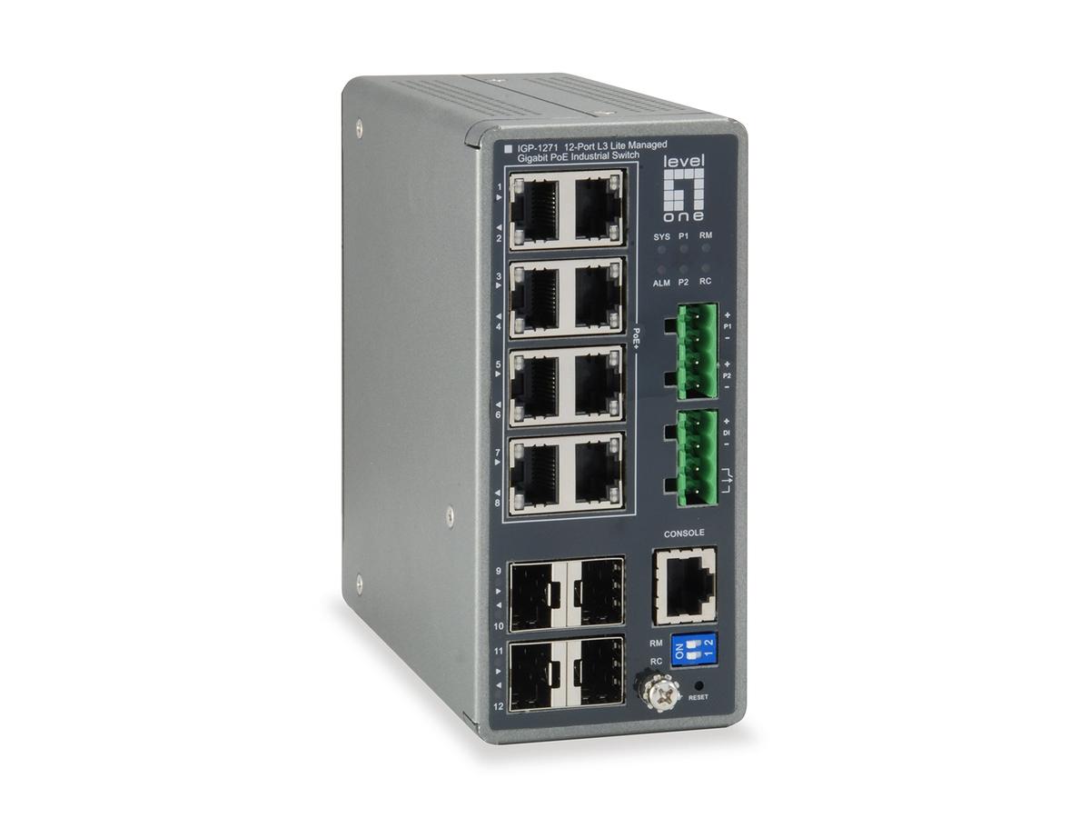 LevelOne IGP-1271 Turing Industrial Switch 12-Port L3 Lite Gigabit 8 PoE Ports 240W
