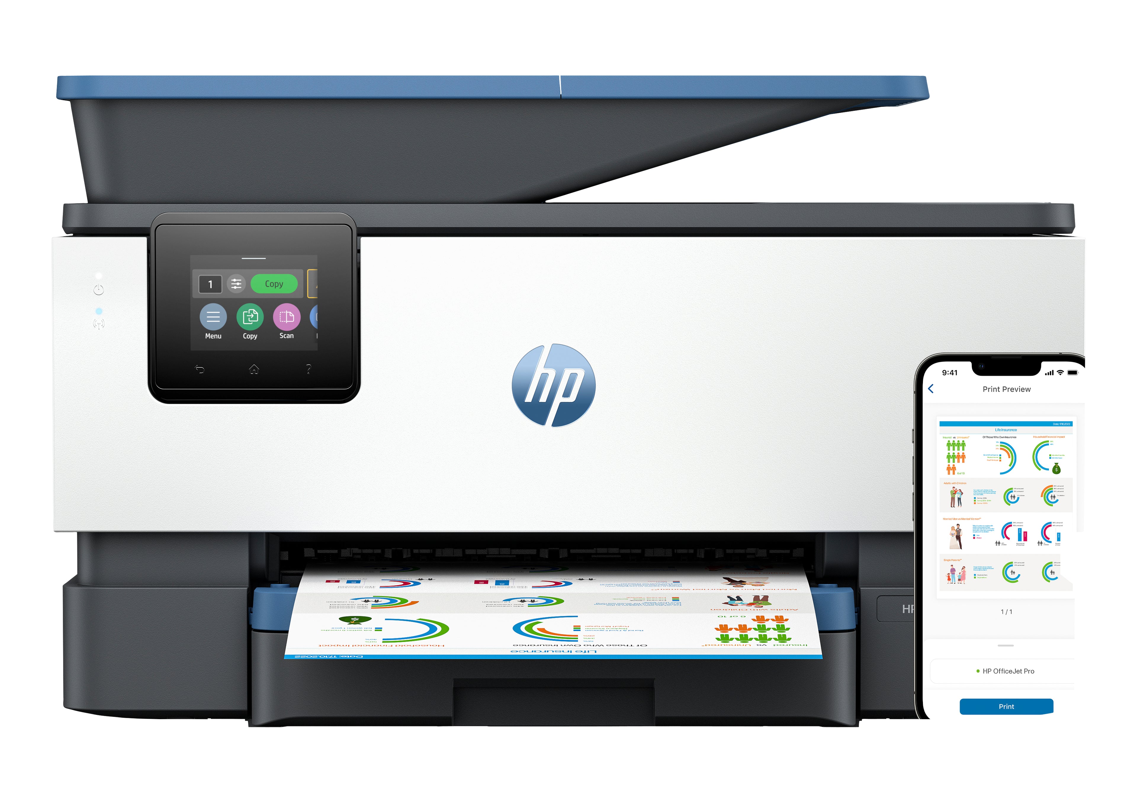 HP Officejet Pro 9125e All-in-One - Imprimante multifonctions - couleur - jet d'encre - Legal (216 x 356 mm) (original) - A4/Legal (support) - jusqu'à 21 ppm (copie) - jusqu'à 22 ppm (impression) - 250 feuilles - 33.6 Kbits/s - Wi-Fi(ac), LAN, USB 2.0, hô