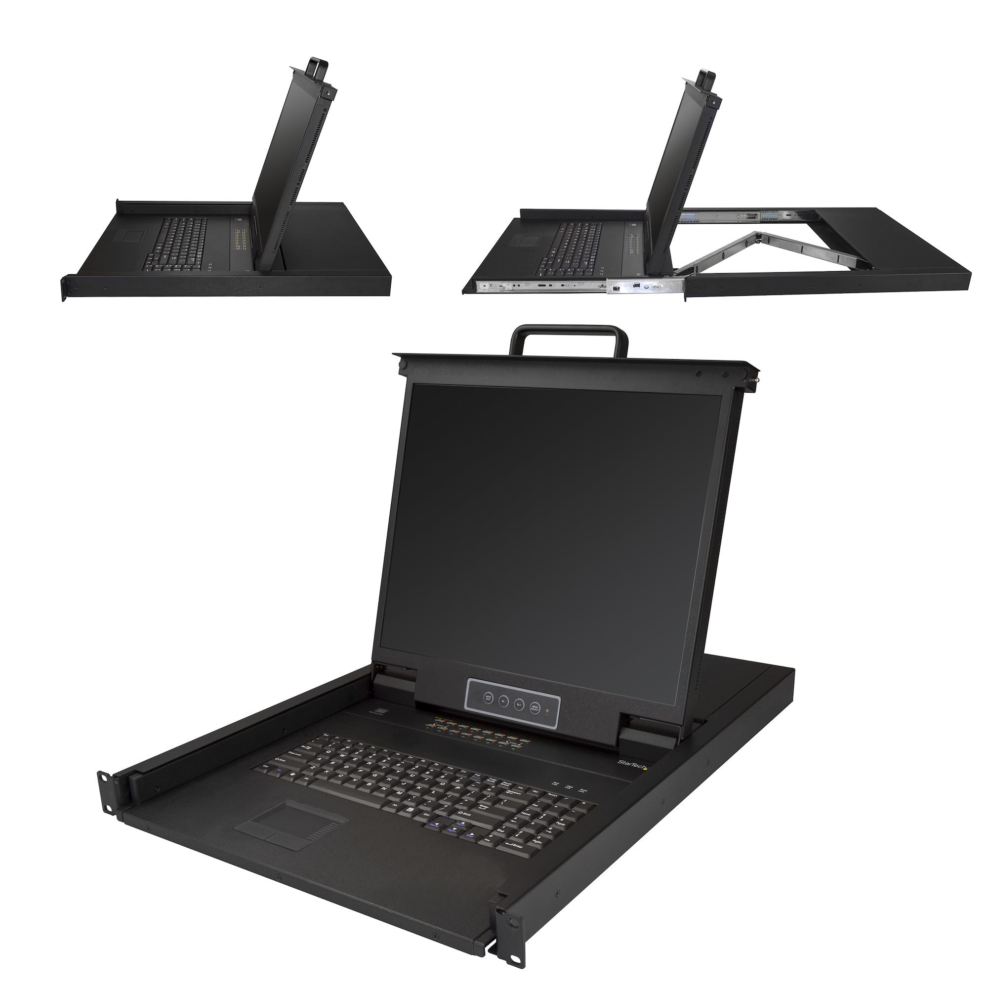 StarTech.com Console LCD de 19" à montage en rack 1U avec KVM de 16 ports - Console KVM avec commutateur KVM - 16 ports - PS/2, USB - US - 19" - rack-montable - 1280 x 1024 - 250 cd/m² - 1000:1 - VGA - noir - 1U
