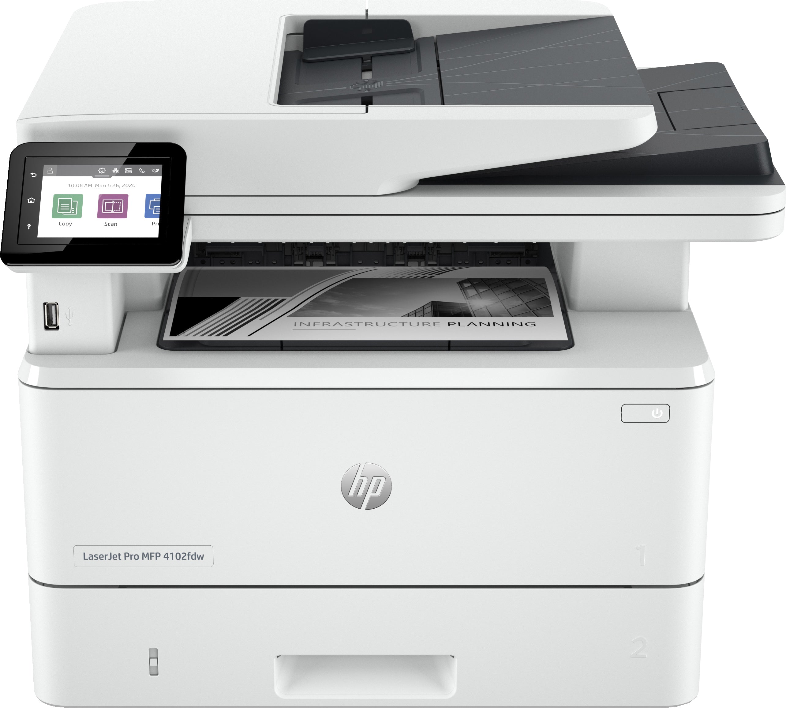 HP LaserJet Pro MFP 4102dw - Imprimante multifonctions - Noir et blanc - laser - Legal (216 x 356 mm) (original) - A4/Legal (support) - jusqu'à 38 ppm (copie) - jusqu'à 40 ppm (impression) - 350 feuilles - Gigabit LAN, Wi-Fi(n), USB, hôte USB, Bluetooth, 